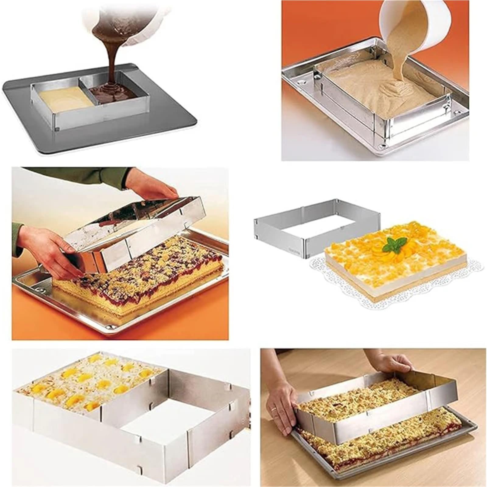 Tortenring Rechteckiger Kuchenformring, Verstellbarer quadratischer Mousse-Kuchenschneider aus Edelstahl, Backform, Gebäck-Backwerkzeug