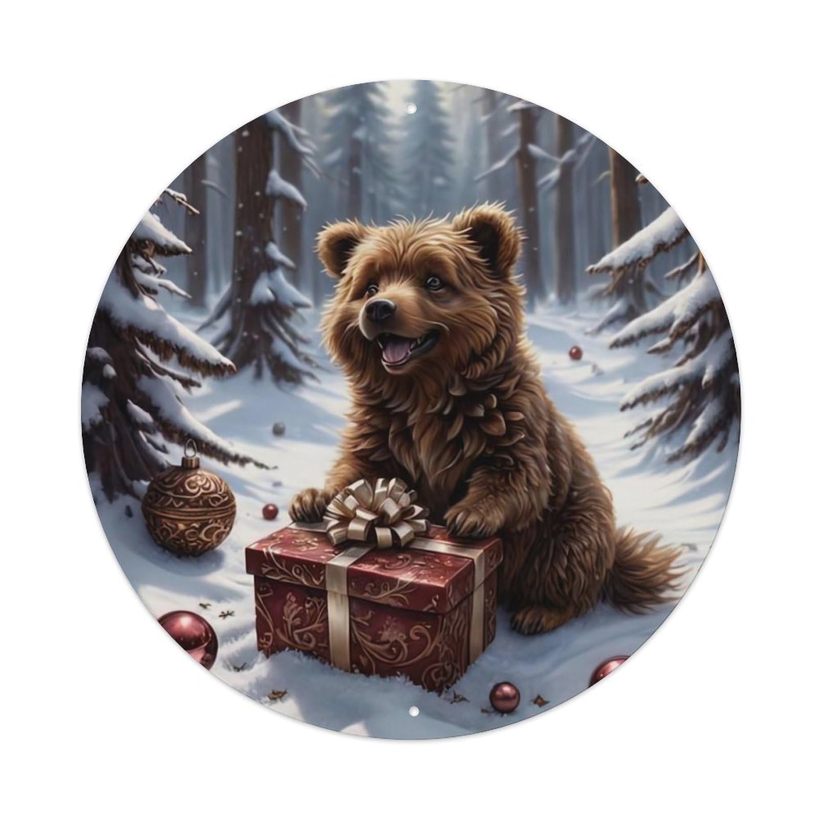 Wildlife Artwork Brown Bear in The Snow Vintage Metal Tin Sign Plaque Wall Decor for Cafe, Club Bar, Office, Garden Metal Poster 8x8Inch