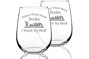 When I Think About Books I Touch My Shelf - Stemless Wine Glasses