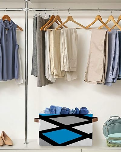 Miniatura 5 de Cesta de almacenamiento azul y gris para organizar estantes, cajas de almacenamiento plegables con asa, moderno arte abstracto geométrico blanco y