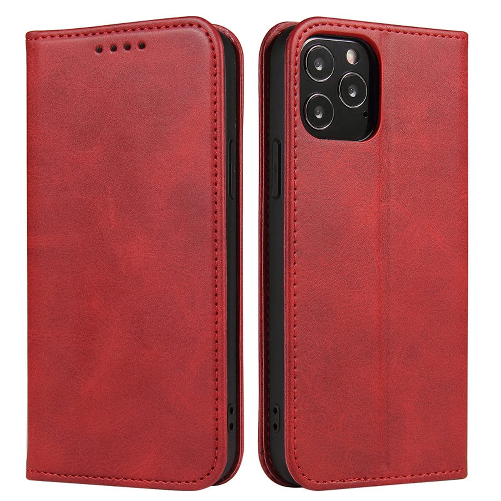 LTL Etui na telefon do iPhone 13 Mini/13/13 Pro/13 Pro Max, ręcznie robione skórzane etui z klapką z przegródkami na karty, etui na telefon, magnetyczne zamknięcie, czerwone, 13 mini 5,4 cala