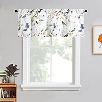 Vista 102 de VOGOL Cenefas con patrón de pájaros para ventanas de cocina, cenefa texturizada de lino con estampado floral y pájaros para ventanas pequeñas