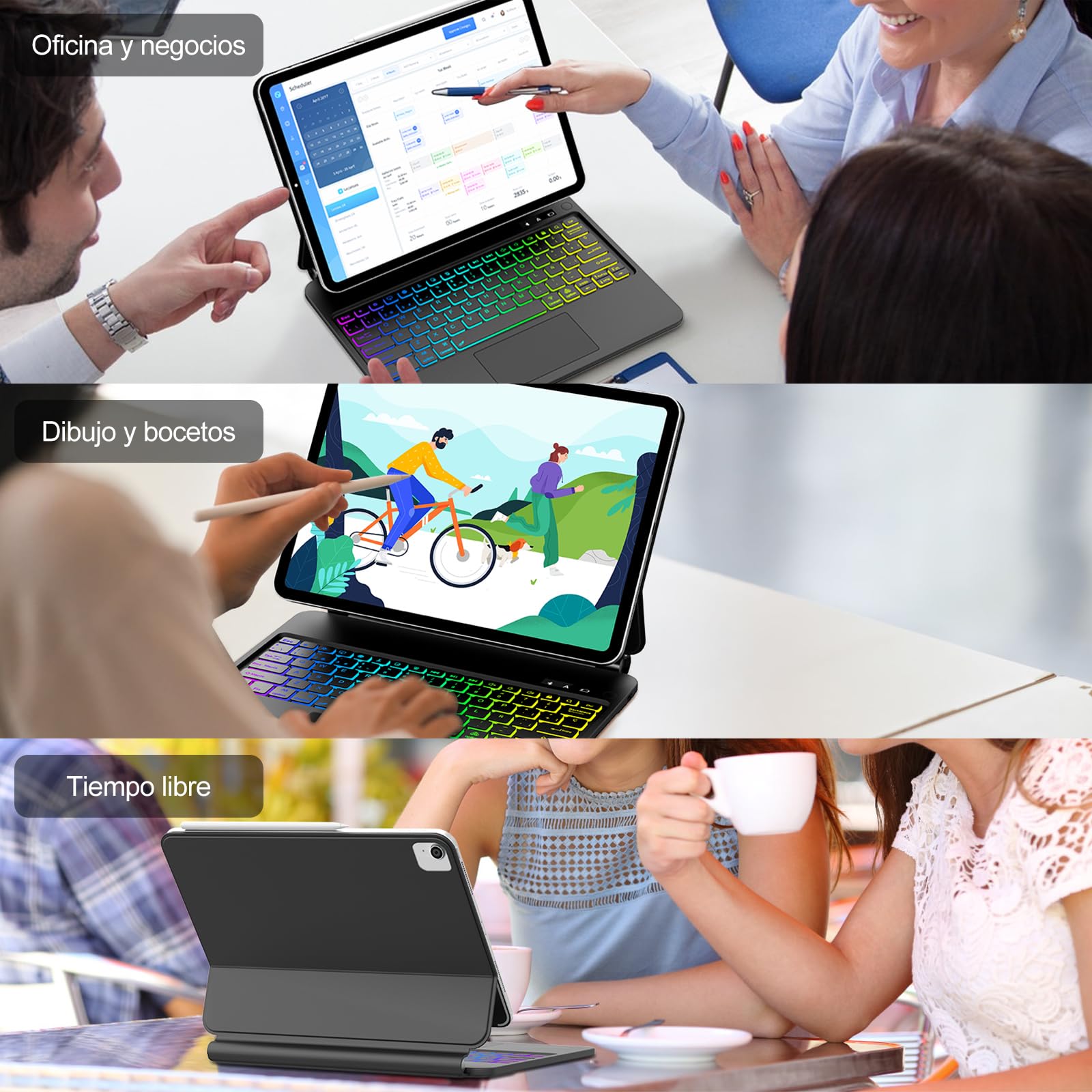 IVEOPPE Teclado Magic para iPad Air 13 Pulgadas (M4 2026/M3 2025/M2 2024) | Funda Keyboard 7 Colores Retroiluminados, Diseño Magnético Flotante con Trackpad para para iPad Pro 12.9 3-6 Gen, Negro