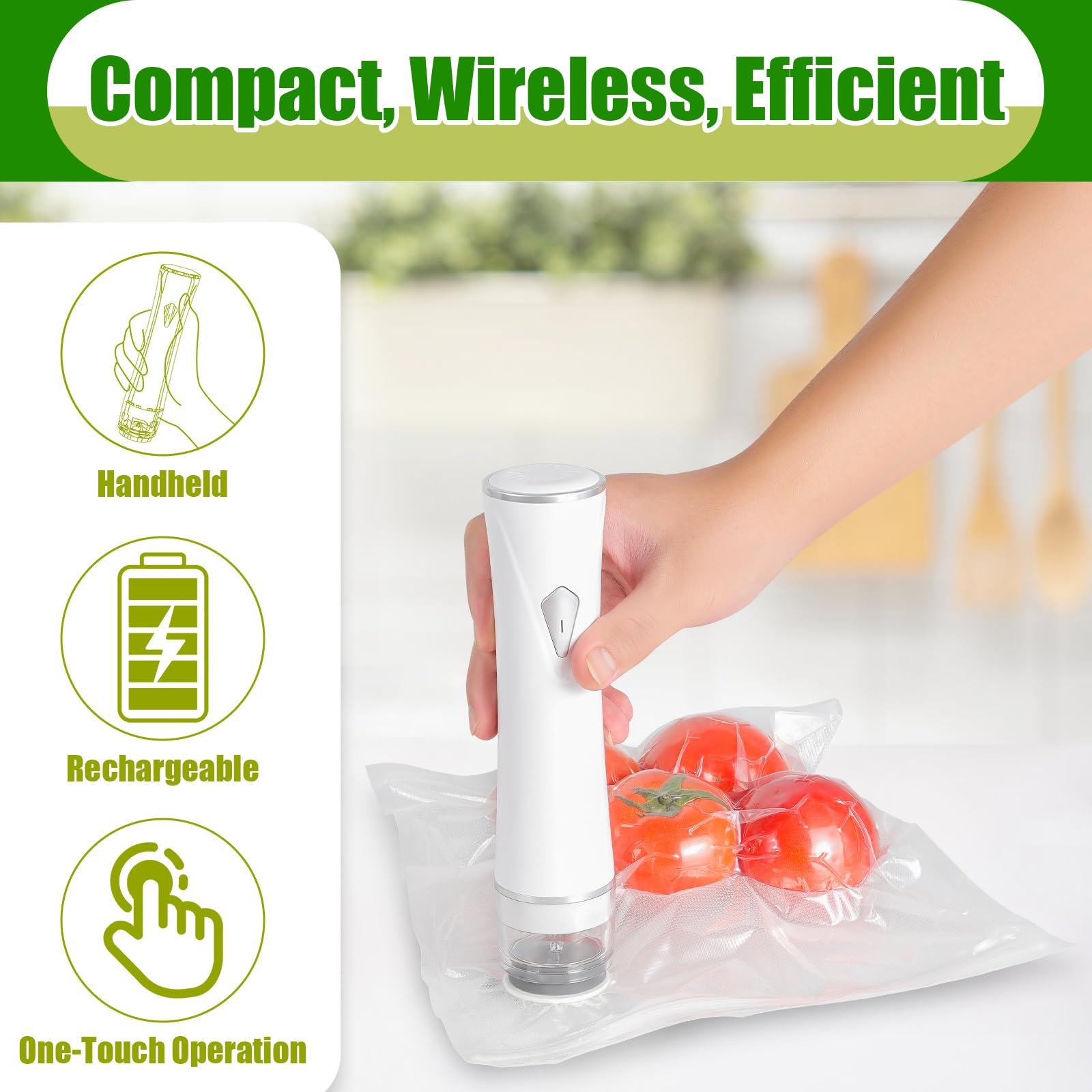 Sellador al vacío de mano, sellador al vacío de alimentos con 30 bolsas de vacío reutilizables, ahorro de alimentos recargable portátil para una frescura 5 veces más larga, con tanque de agua visible
