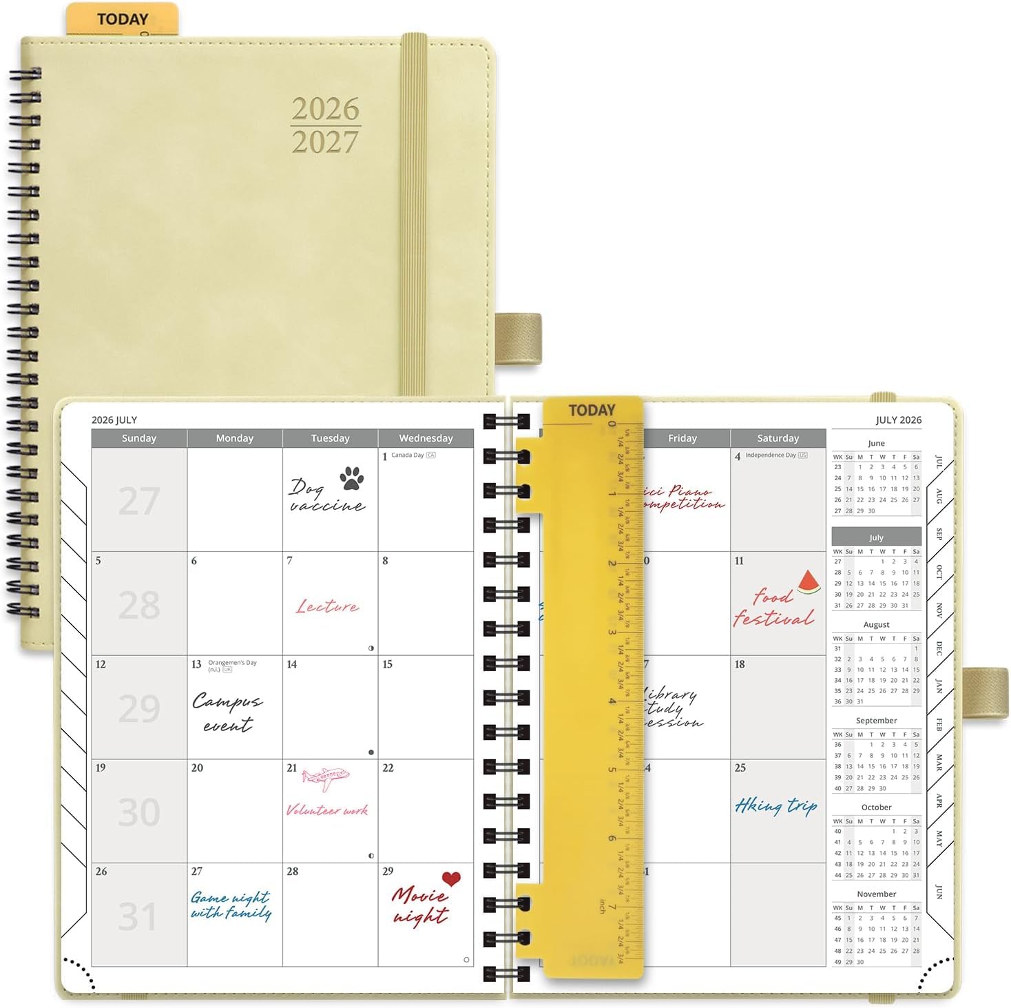POPRUN Monthly Planner 2026-2027 22x16.5cm (18-Month: Jul'26 - Dec'27) Academic Diary A5 Month to View only Spiral Soft Cover, Sunday Start, Monthly Tab(Beige)