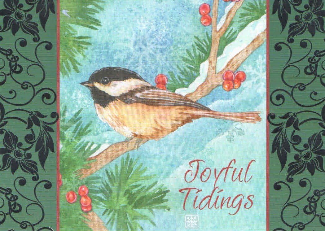 Deluxe Religious Christmas Card 8 Pack ~ Chickadee, Season Graced with His Blessings (Silver Foil; 5 x 7; White Envelopes; 8-1)