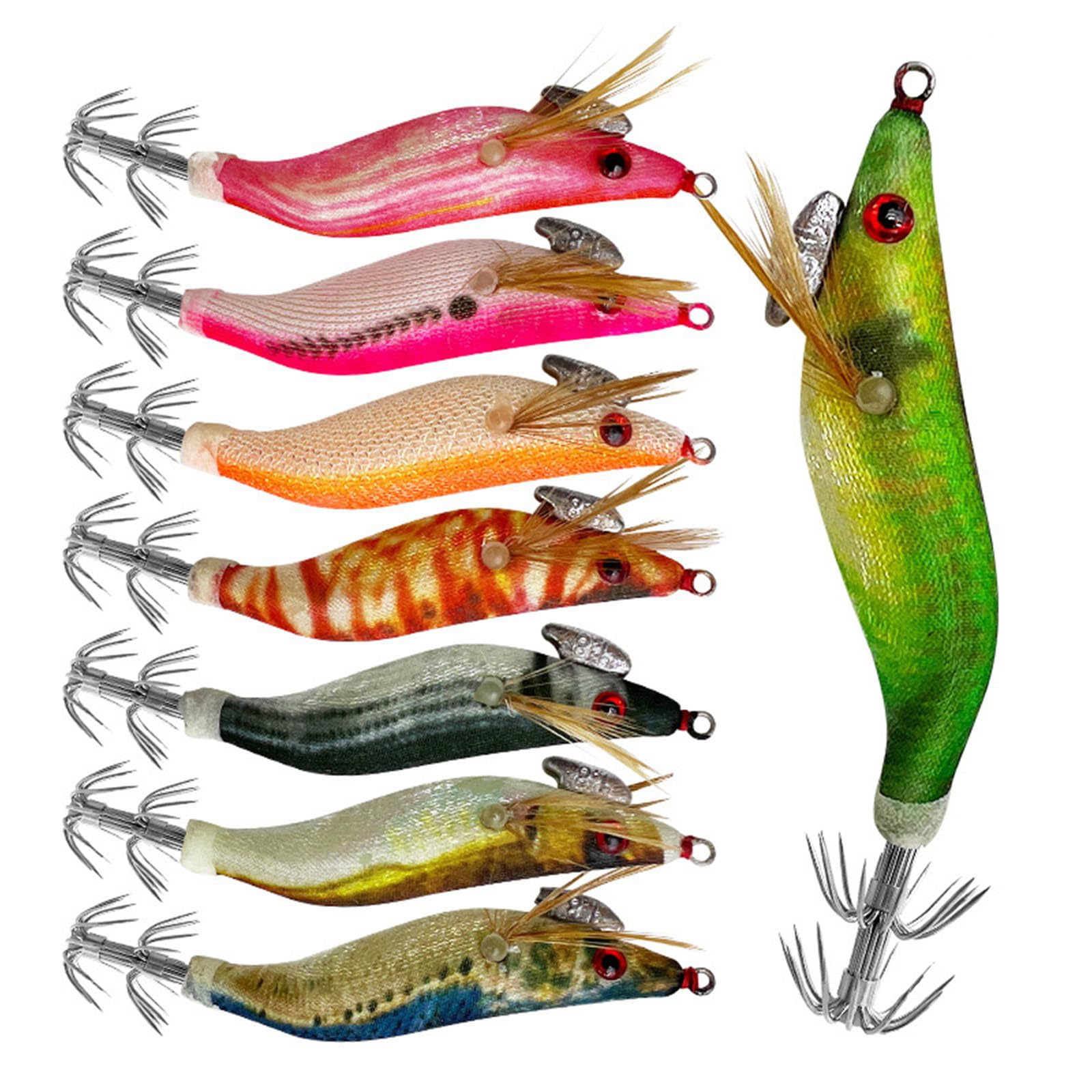 CAZSTYK 8Pcs Shrimp Lure Baits Squid Jigs 7.8cm Glow Squid Jigs Cuttlefish Hook Glow Hook for Saltwater Fishing Saltwater Lures
