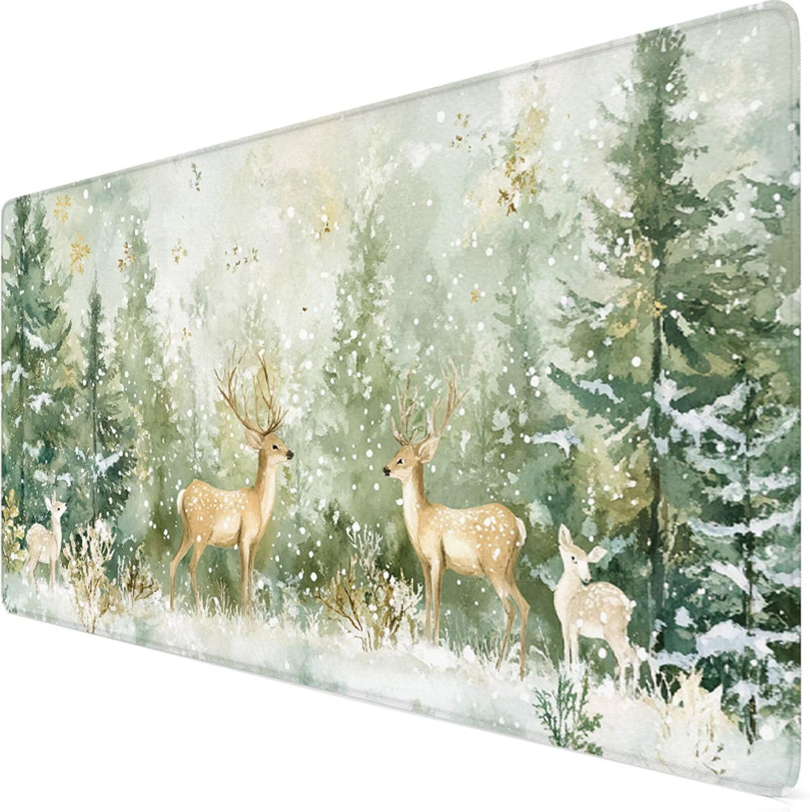 Podkładka pod mysz XXL 1200x400x3mm podkładka pod mysz zimowa podkładka pod mysz jeleń poprawia precyzję i szybkość, wodoodporne antypoślizgowe, szyte krawędzie, akcesoria do gier, komputer, prezent