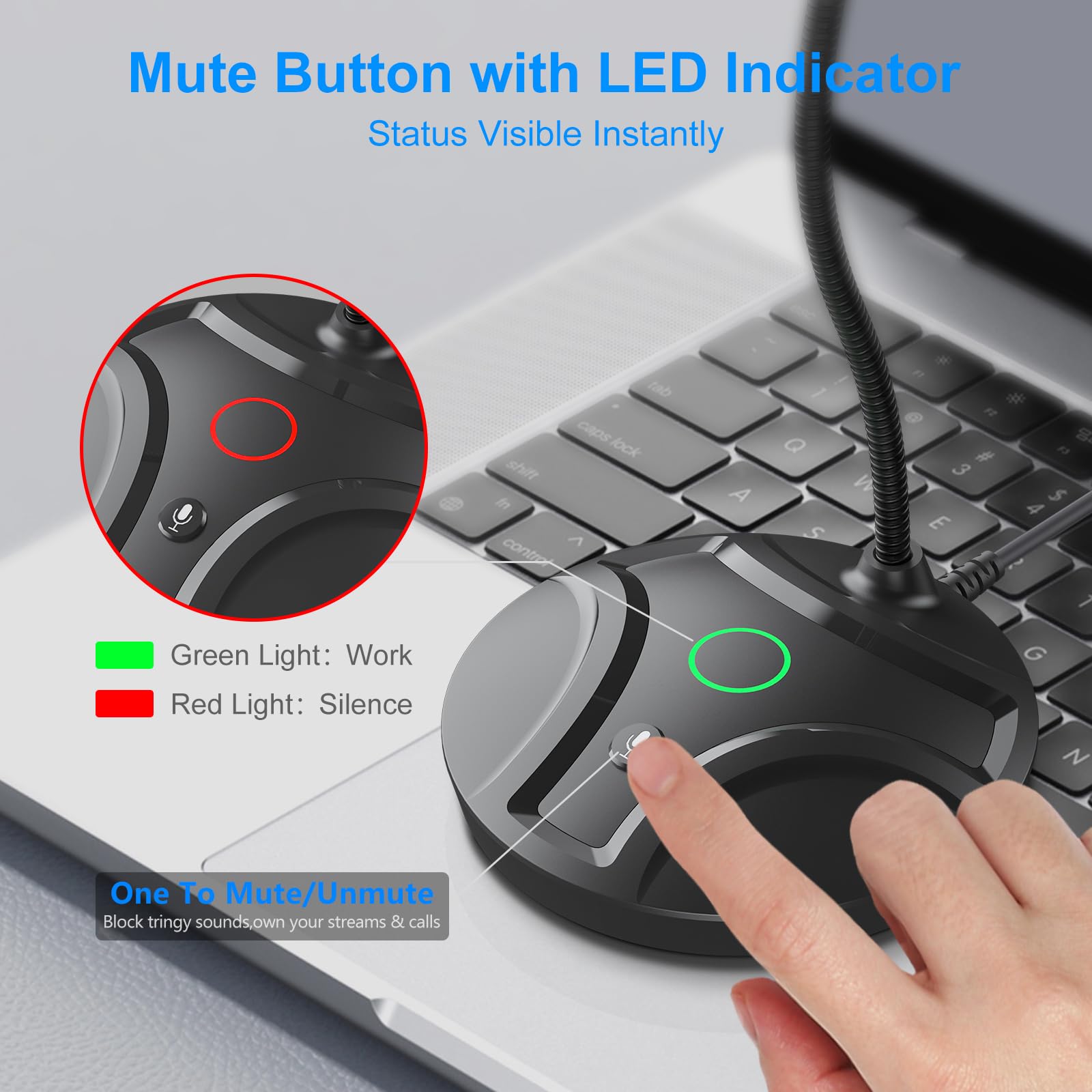 Microfono USB per computer Plug & Play, collo d'oca flessibile e pulsante di disattivazione LED, microfono da tavolo per giochi, YouTube, Streaming, compatibile con Windows/Mac (1,8 m)