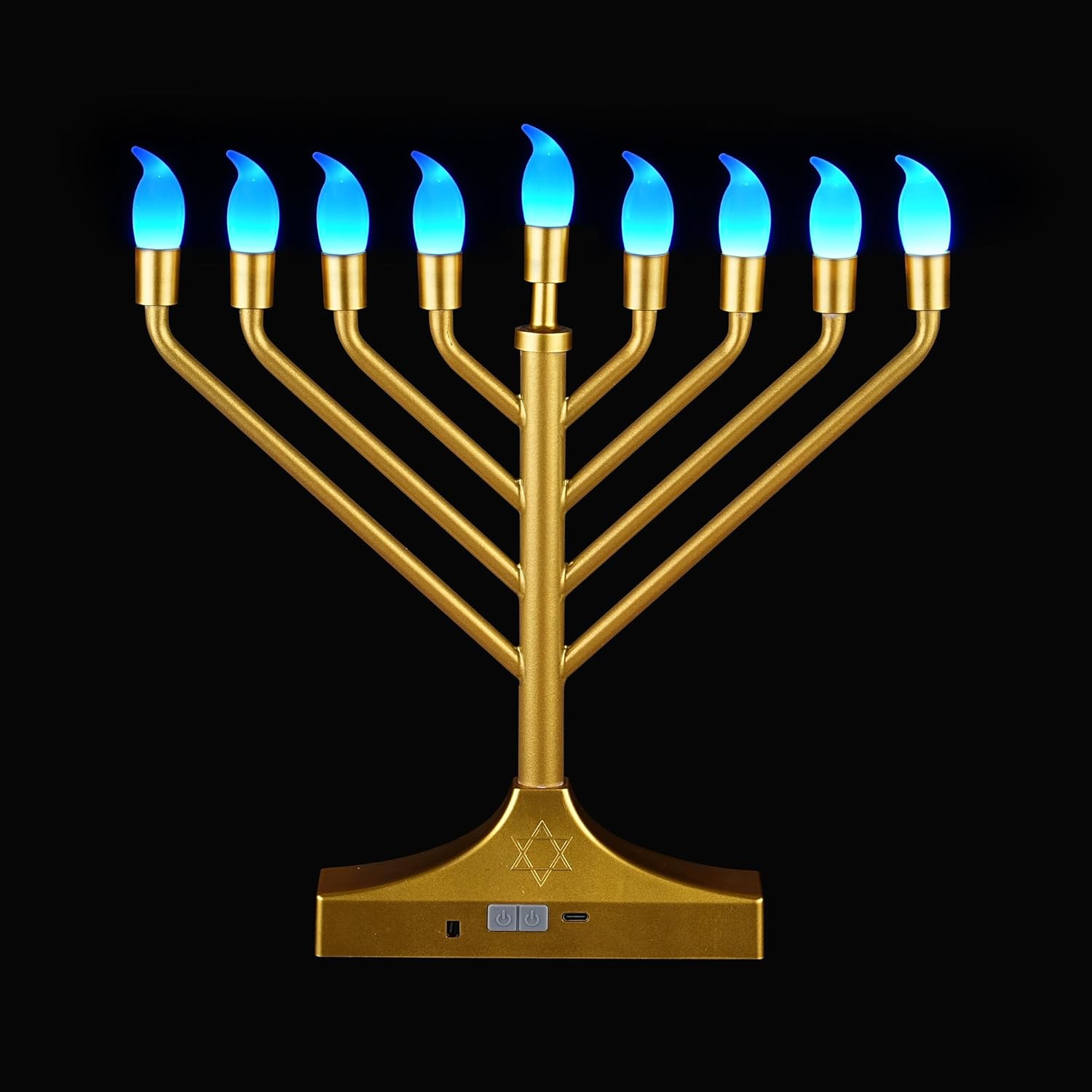 Electric Hanukkah Menorah,RGB Led Menorahs for Chanukah Decoration,Color Changing with Remote Control & Push-Button to Choose The Day and Timer Options Battery/USB Powered,Gold