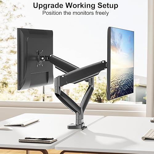 Miniatura 8 de MOUNT PRO Soporte de escritorio para monitor doble para pantalla de computadora ultraancha de 22 a 39 pulgadas, soporta hasta 30.9 libras cada uno,
