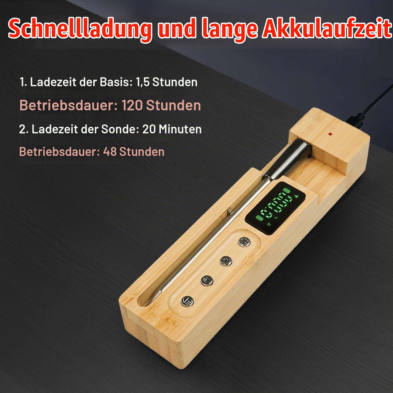 Präzises Bluetooth-Meatthermometer – Kabellos, wasserdicht (IP68) & mit App-Steuerung für perfektes Grillen und Braten