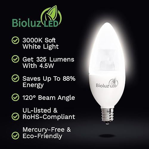 Miniatura 4 de Bioluz LED Bombilla de 40 vatios para candelabro, 4.5 W, regulables, bombillas LED C37 E12, 325 lúmenes, 120 ángulo de haz de 3000 K, bombillas LED