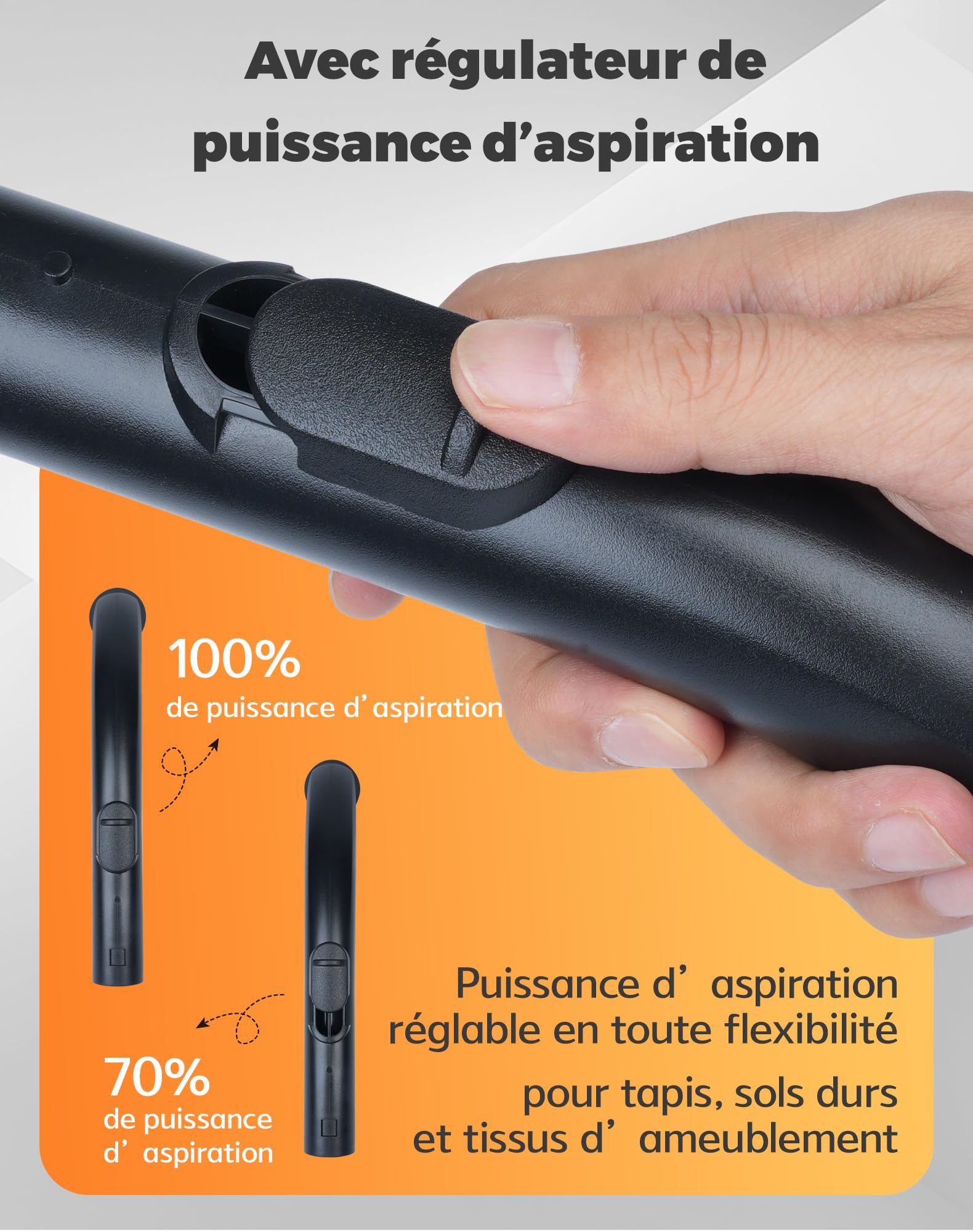 Tube télescopique avec système d’encliquetage et manche pour Miele aspirateur, pièces détachée compatible avec Miele Complete Complete C3, C2, C1, S2, S4, S5, S6, tube télescopique 62–104 cm