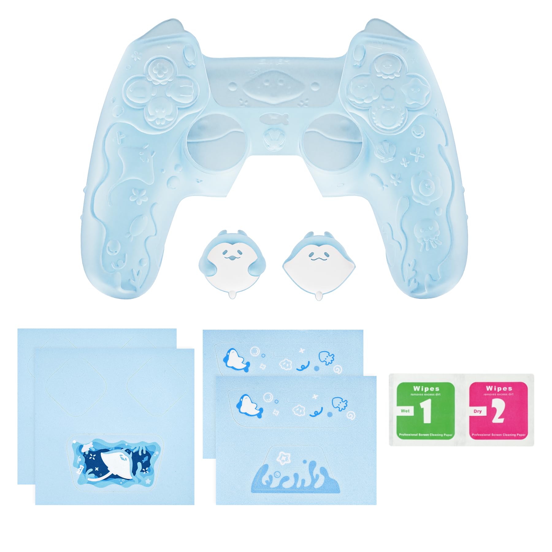 PlayVital Cover Controller per ps5 Joystick Custodia Silicone Semi-trasparente, Grip Antiscivolo & Copri Analogici & Adesivi Carini, Adatto per ps5 Base di Ricarica, Ocean Whisper-Menta Blu