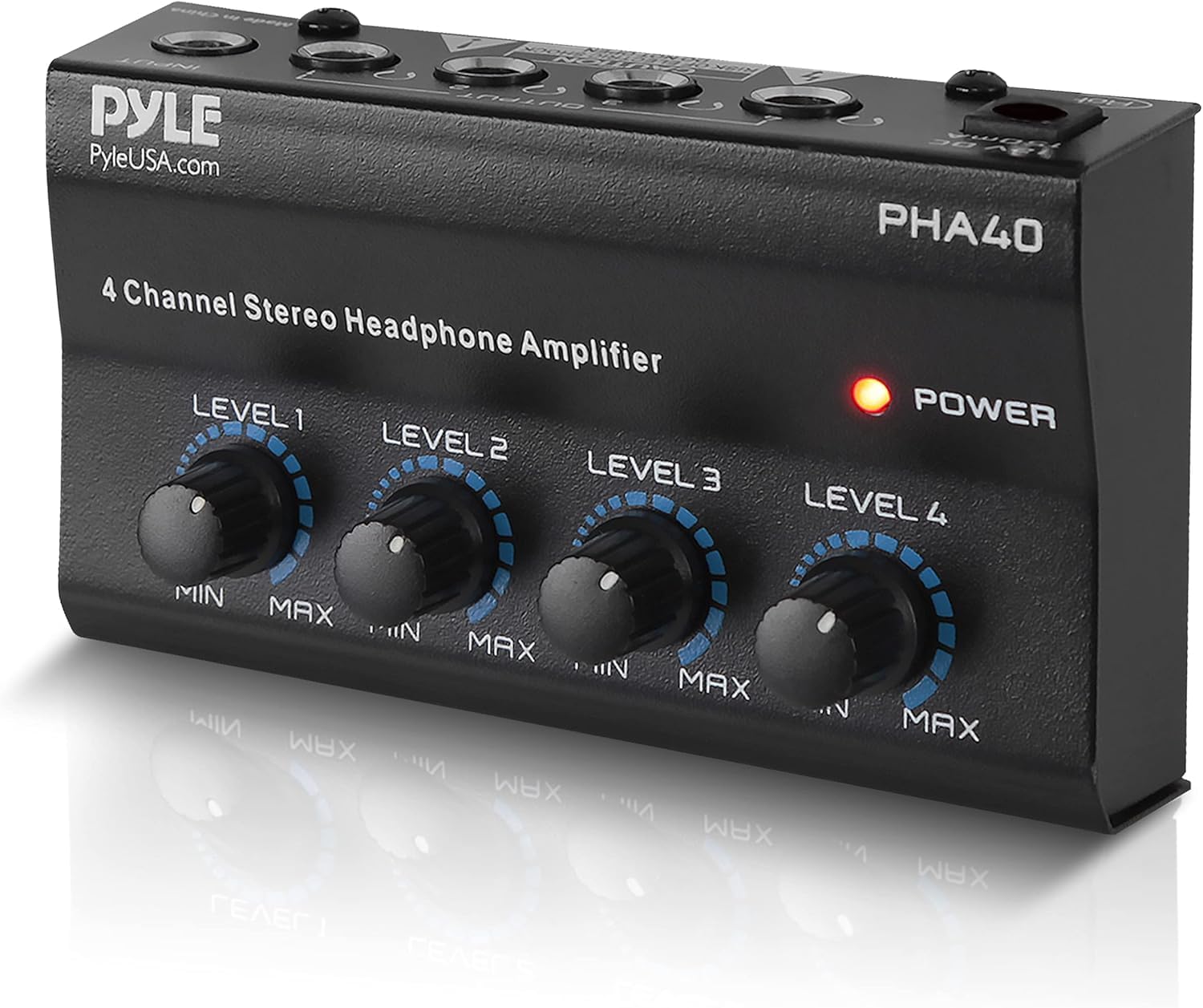 Pyle 4-Channel Portable Stereo Headphone Amplifier - Professional Multi Channel Mini Earphone Splitter Amp w/ 4 6.35 mm Balanced TRS Headphones Output Jack and 6.35 mm TRS Audio Input For Sound Mixer