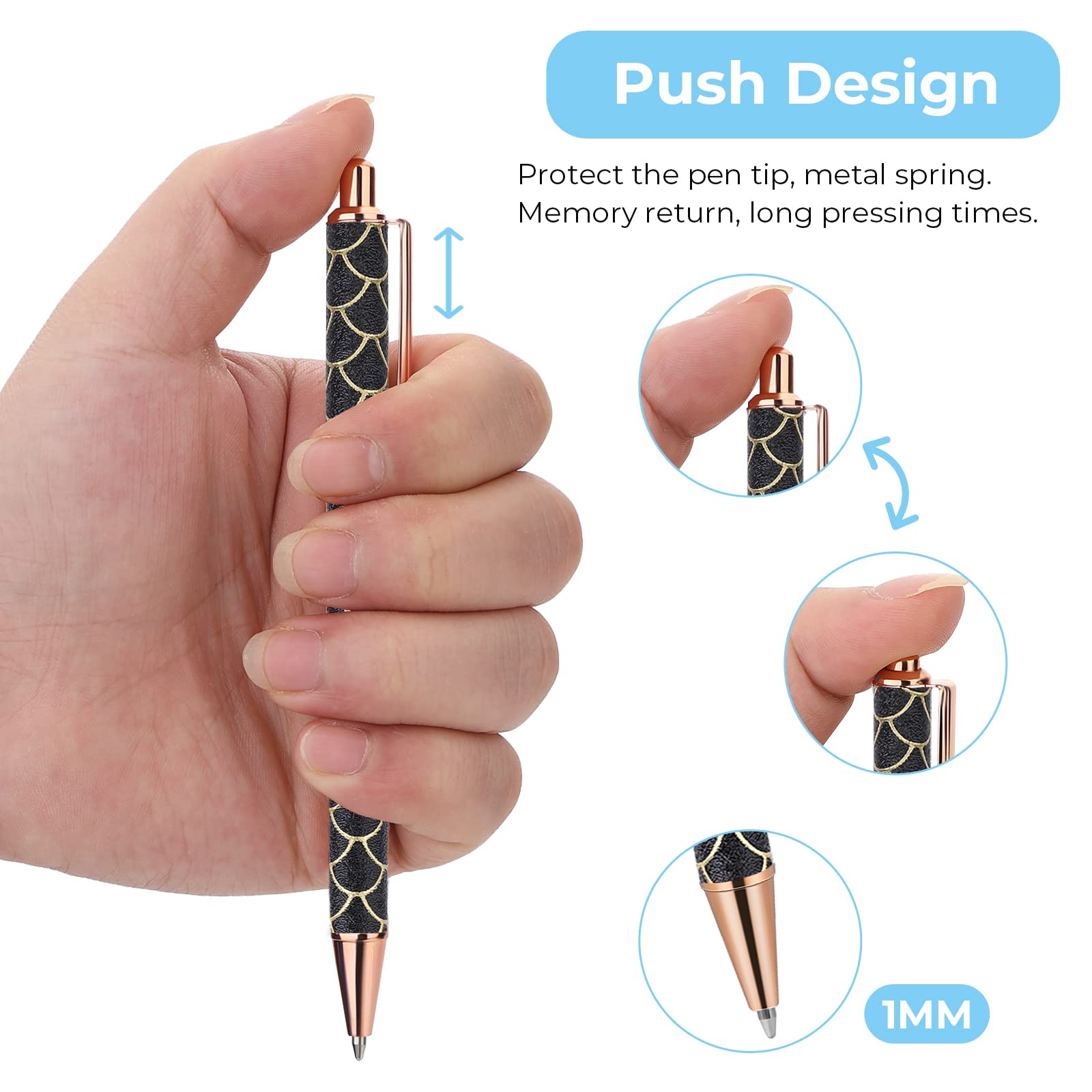 Molain 6 Pieces Bling Sparkly Metal Pens, Retractable Ballpoint Pens, Cute Glitter, 1.0mm, Black Ink Fine Tip Gift Pens - Image 3