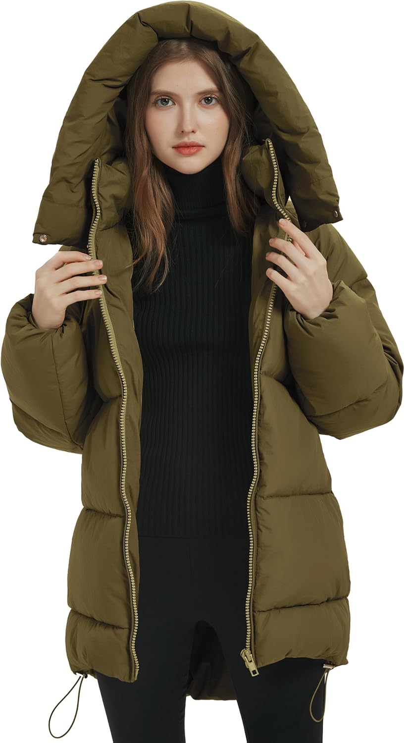 Flygo Womens Hooded Quilted Puffer Jacket Mid-Length Padded Warm Winter Heavyweight Coat Outerwear - Image 2