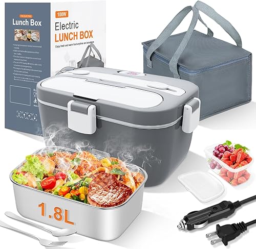 Miniatura 7 de DUPASU Lonchera Eléctrica Calentador de Alimentos: Lonchera Calentada de 100W para Adultos, Lonchera Portátil de Calentamiento Rápido de 1.8L, Gris