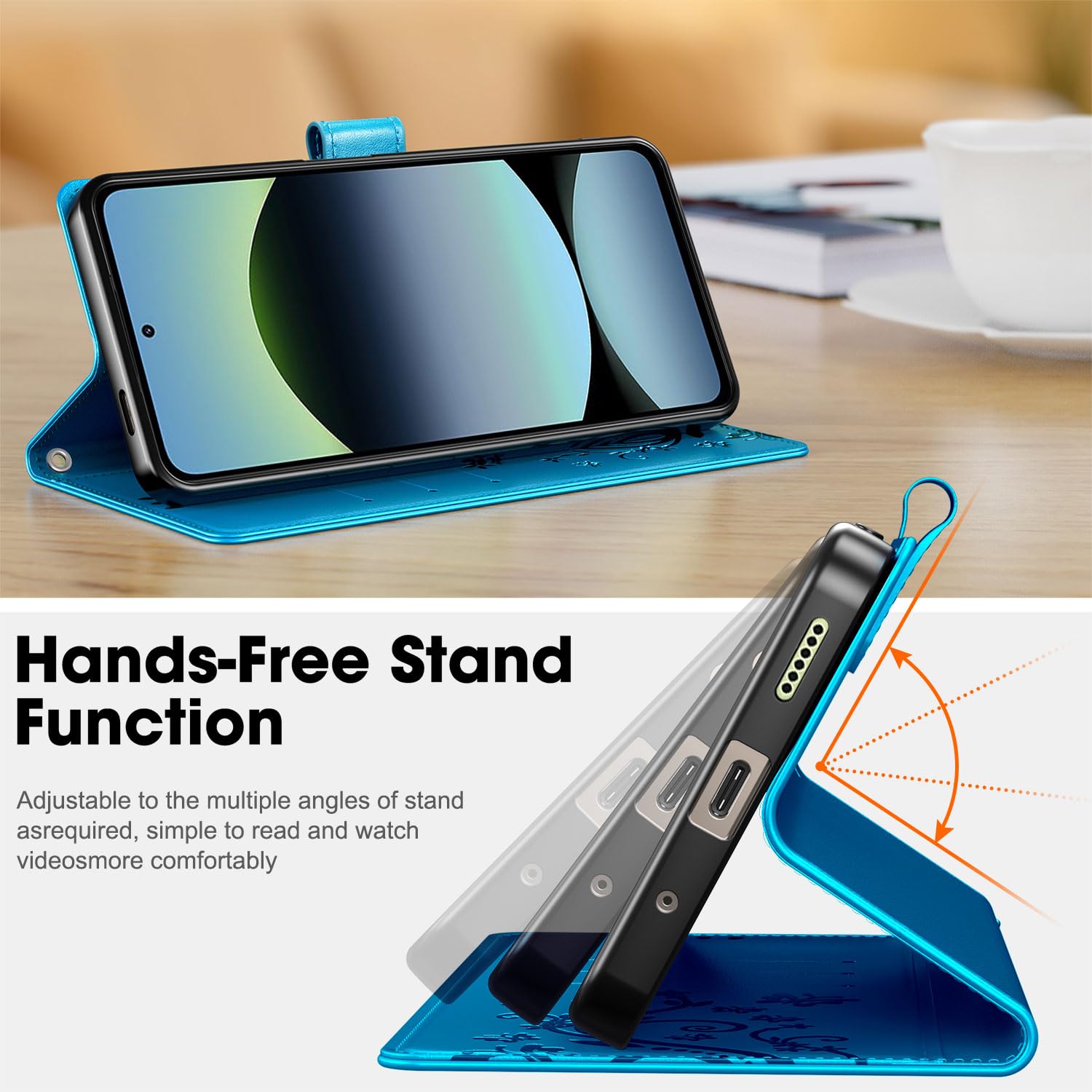 Cover Portafoglio In Pelle PU Per Xiaomi Redmi Note 14 4G Con Vetro Temperato | Blu | 3 Slot Carte E Supporto