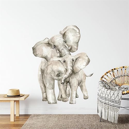 Miniatura 2 de Calcomanías de pared de elefante de acuarela, calcomanías de pared de animales de la selva, vinilo extraíble para guardería, sala de estar,