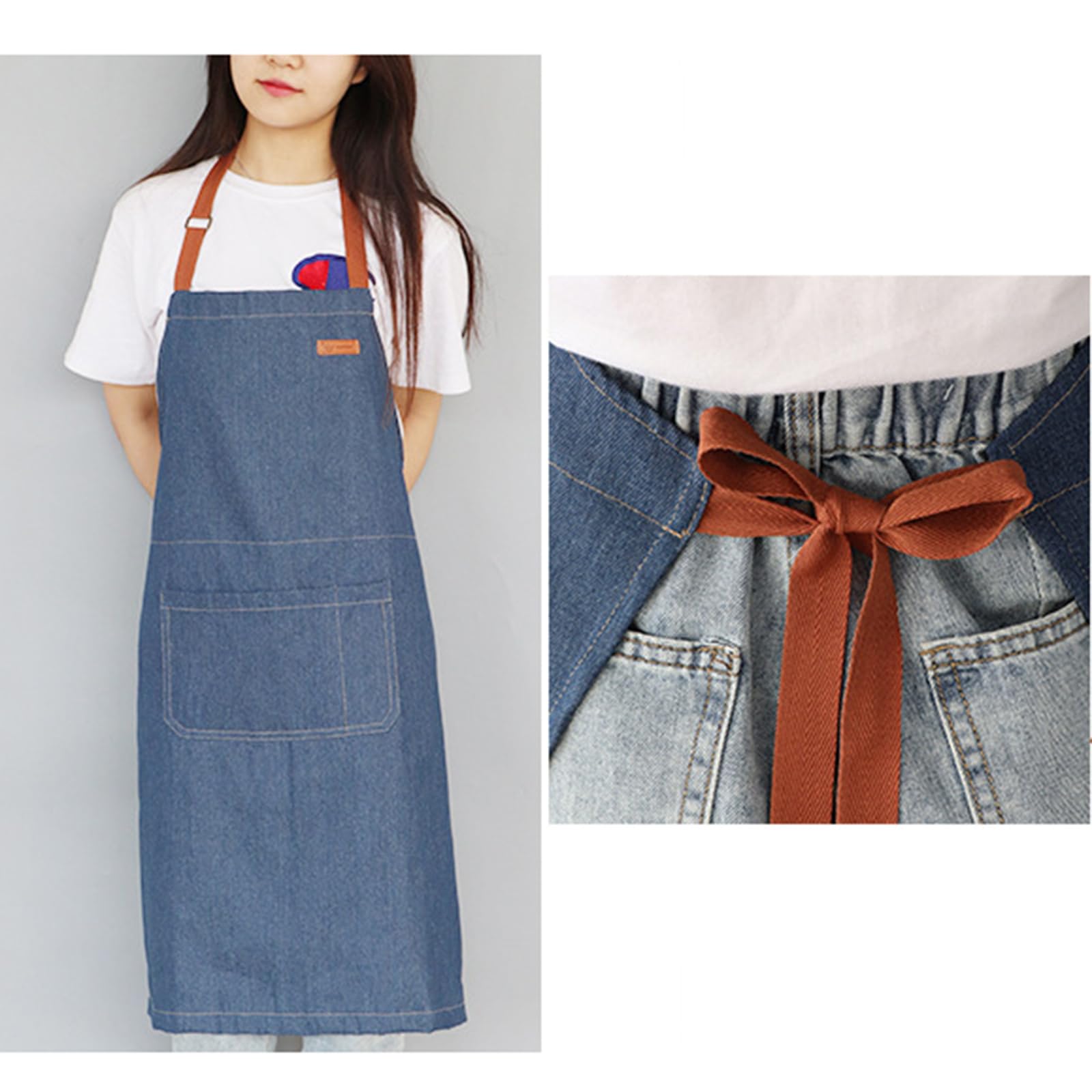 Tabliers, Tablier de chef en jean avec poches for cuisines, tabliers coiffeur for femmes et hommes, tablier réglable bleu B
