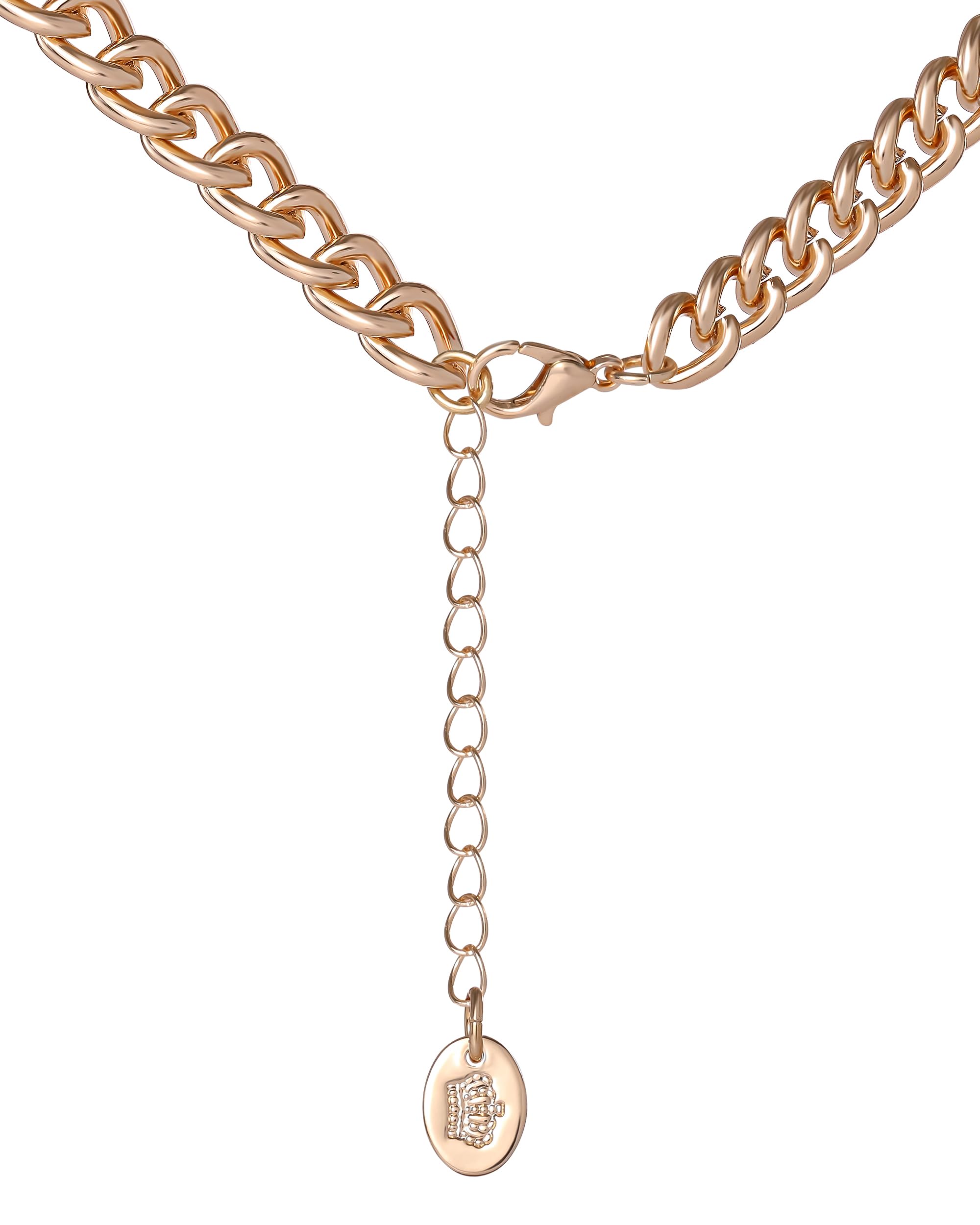 Juicy Couture Necklace Gold Tone 18"+2", Heart and Juicy Logo Charm Necklace for Women with Clear Stones