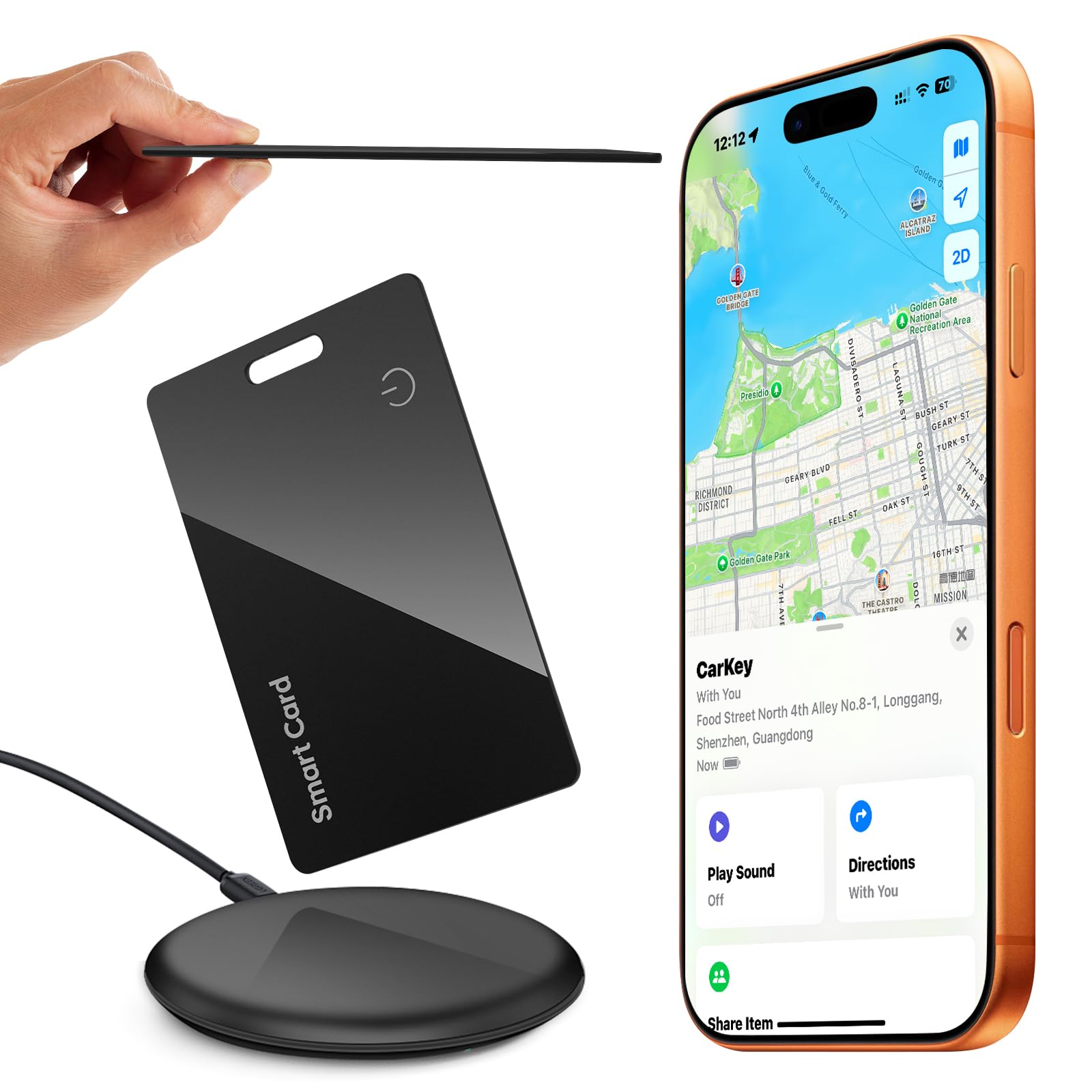 Upgrade Wallet Tracker Card,Rechargeable Wallet Finder, GPS Tracker Item Locator Battery Thin and Light Smart Card IP68 Waterproof iOS Only-image-27
