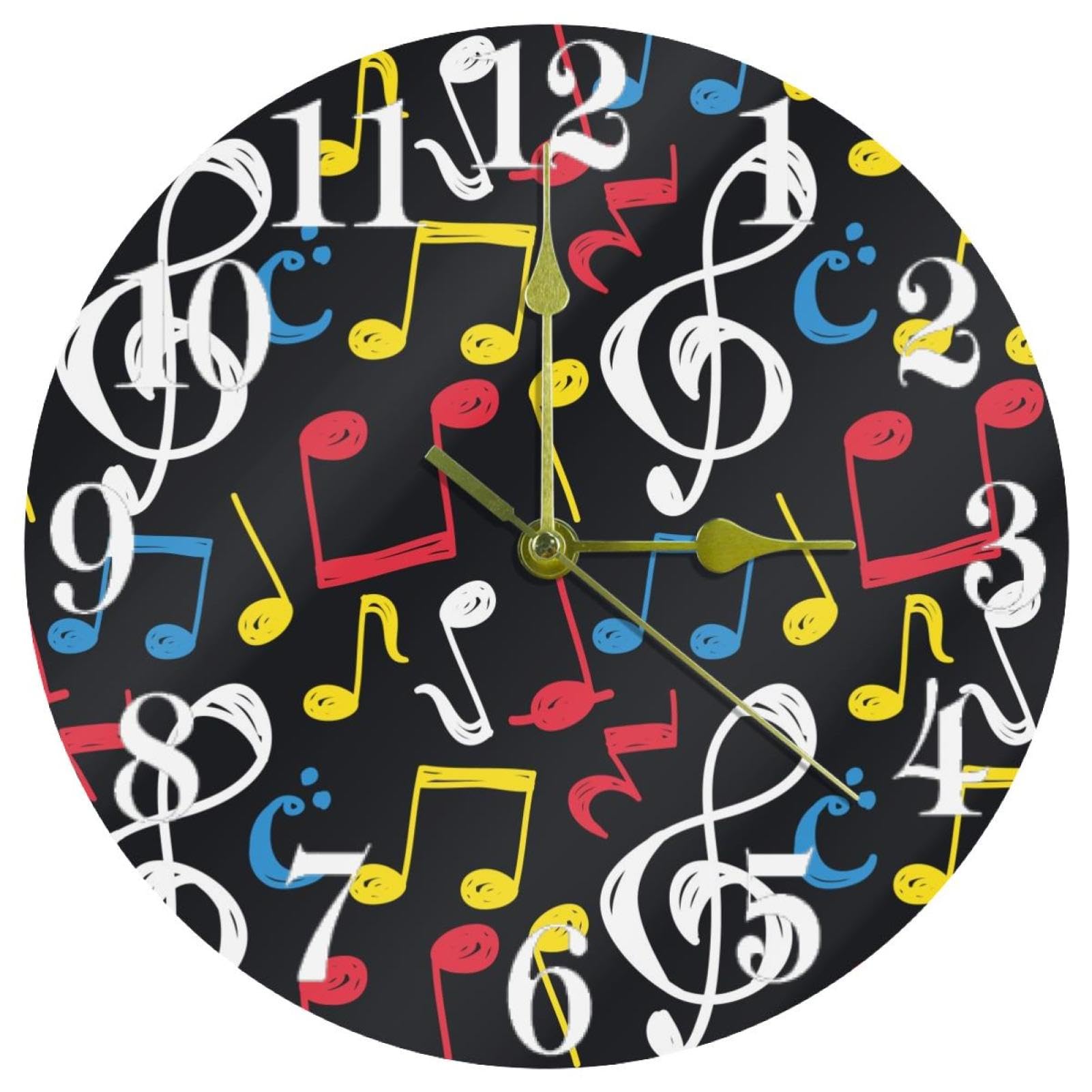 Horloge murale colorée ronde à quartz avec notes de musique pour maison