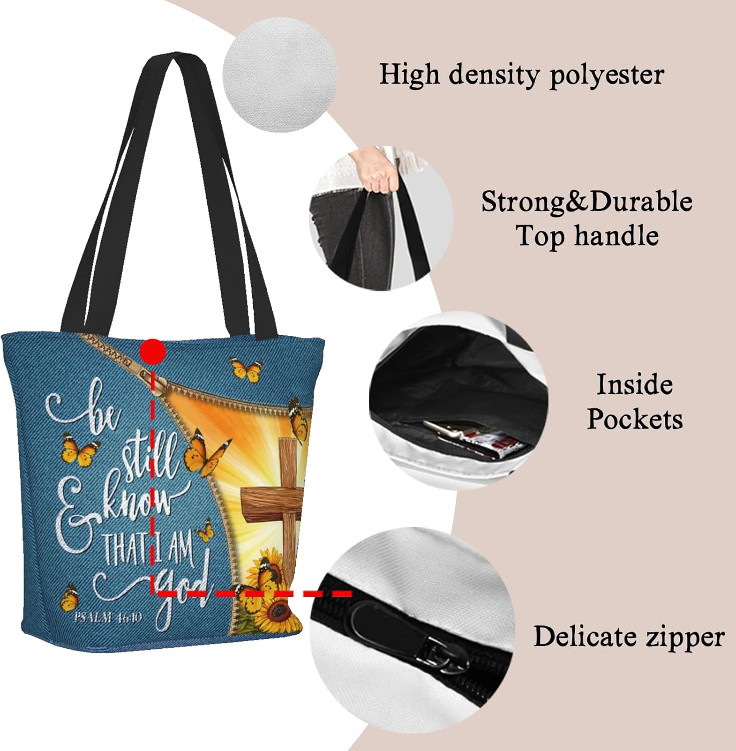 Tote Bag for Women, Everyday Carry, Large Capacity Reusable Shopping Bag with Zipper for Groceries, Work & Travel - Image 6
