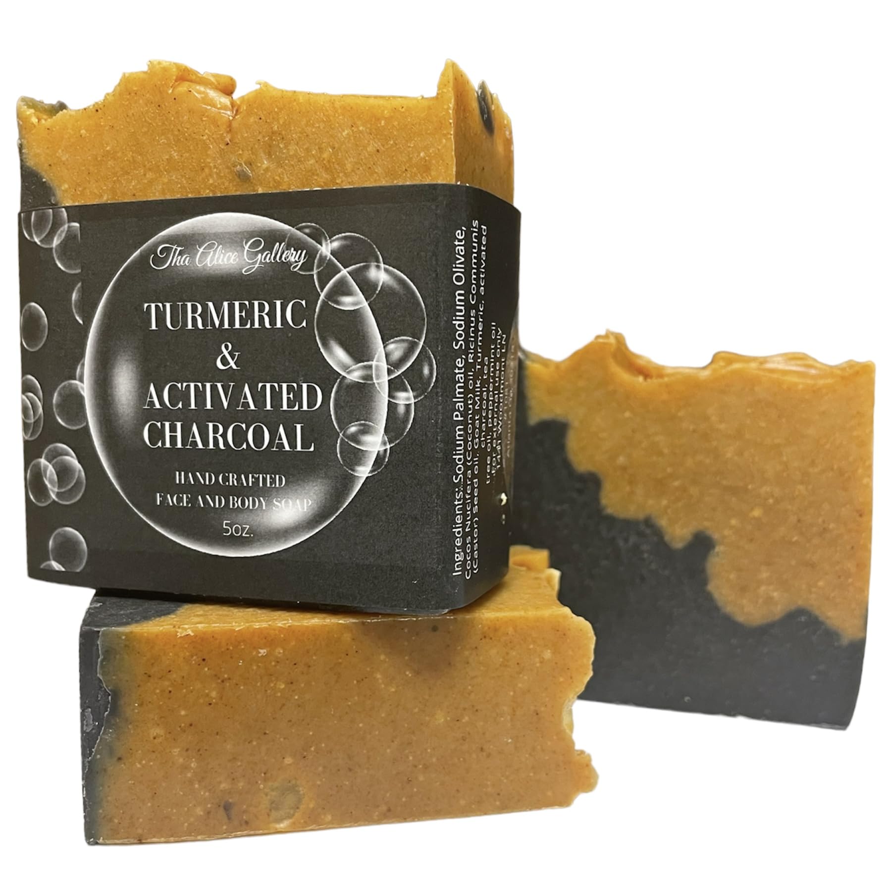 Cold Process Soap-Handmade- Goatmilk face and body wash bar/All-Natural Turmeric & Activated Charcoal Tea tree oil/Peppermint