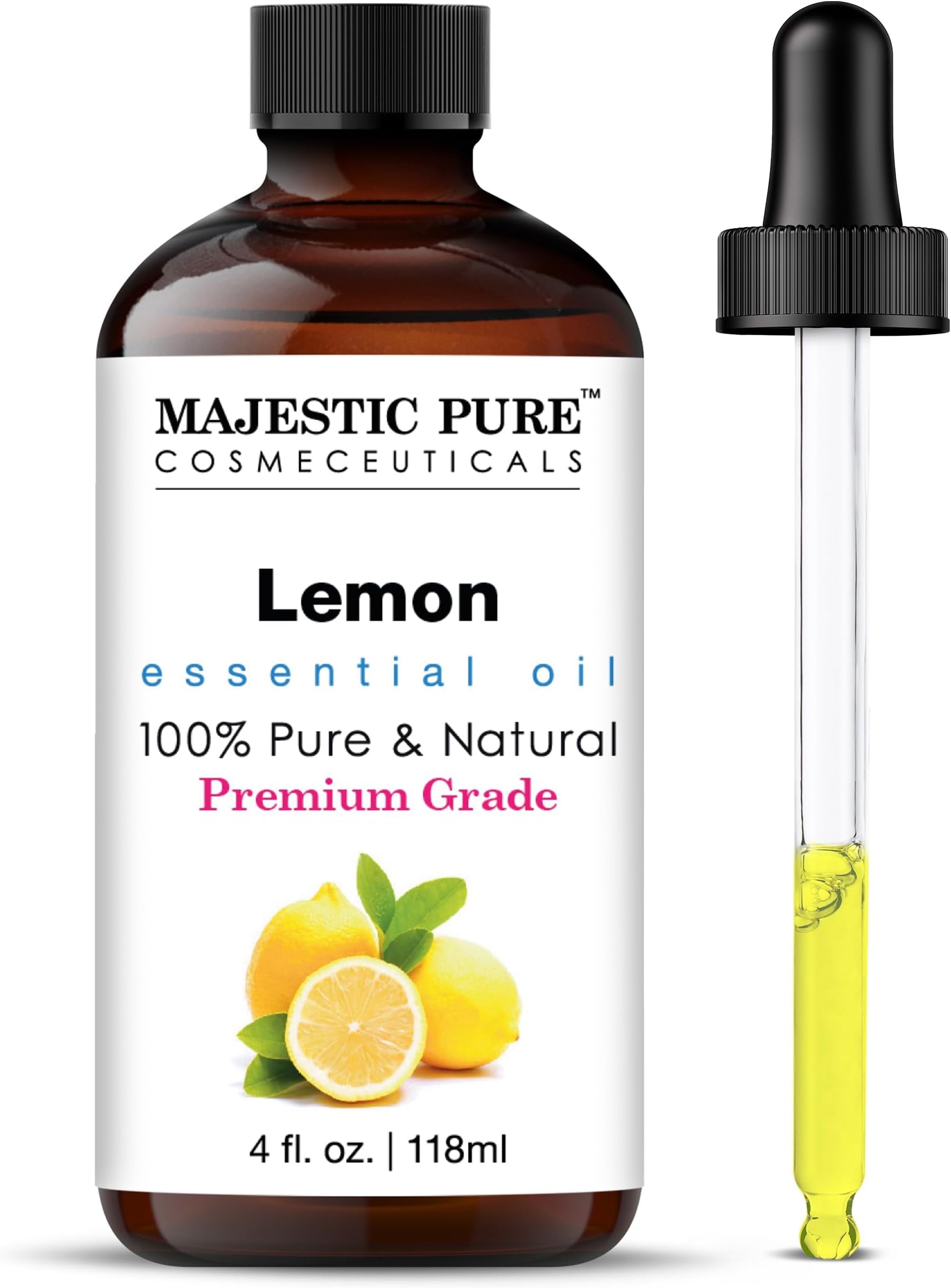 Essential Oil with Glass Dropper - 100% Pure and Natural - Essential Oils for Diffuser, Aromatherapy, Soap and Candle Making, Lemon Essential Oil, Lemon Oil, 4 Fl Oz