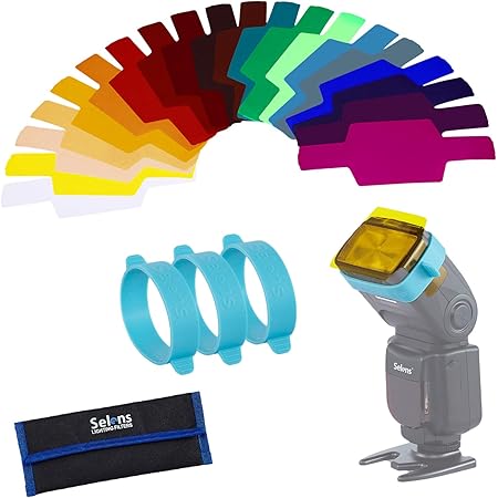 Amazon Selens カラーフィルター 色補正フィルターキット 枚入 スピードライトゲルフィルター フラッシュ ストロボ用 Se Cg 3ラバーバンド ディフューザー 通販
