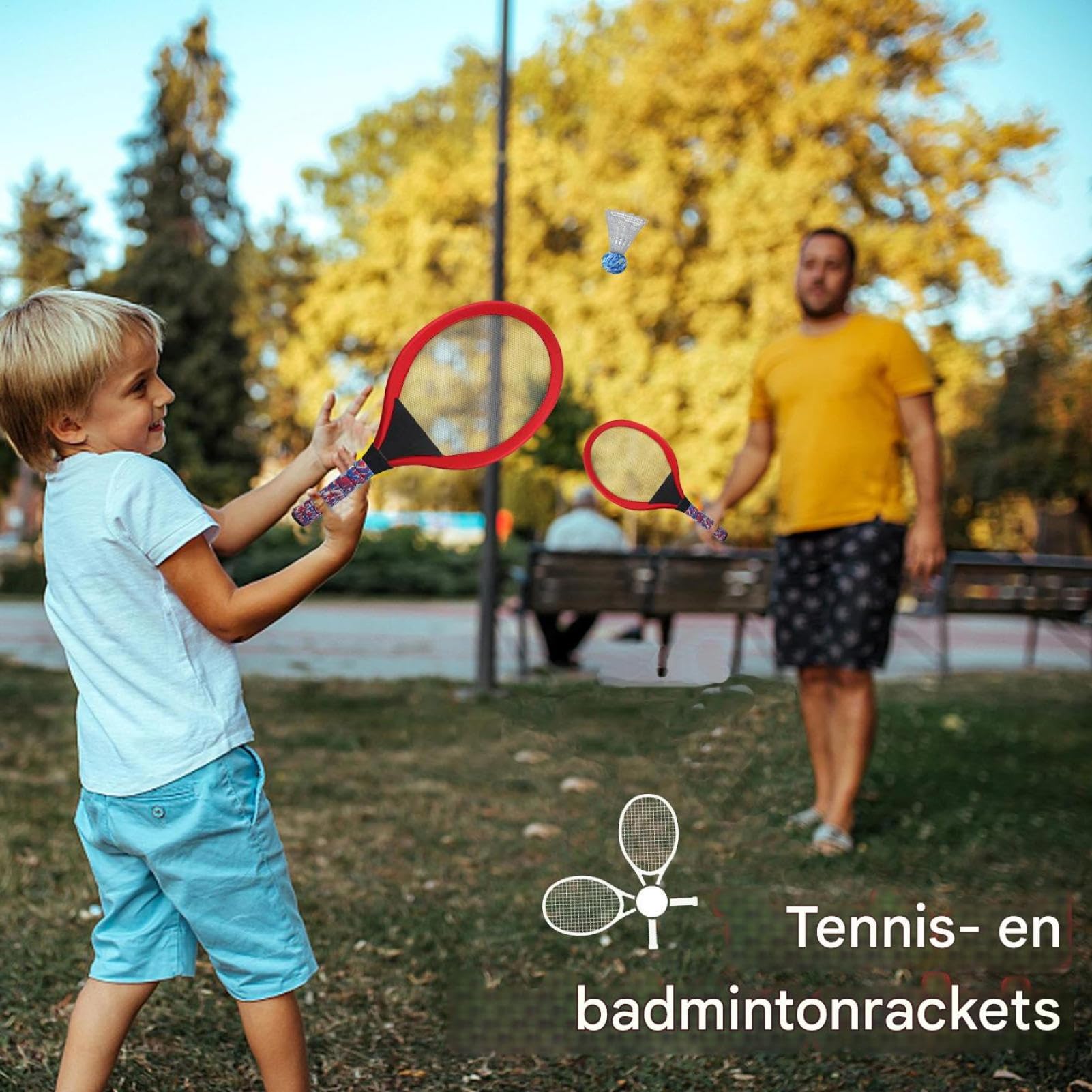 Juego de raquetas de tenis para niños - 54x27cm, raquetas de entrenamiento de bádminton de tenis | 1 par de materiales interactivos Pros Padres Y Niños Con Shuttle Para Niños, Chicas, Principiantes