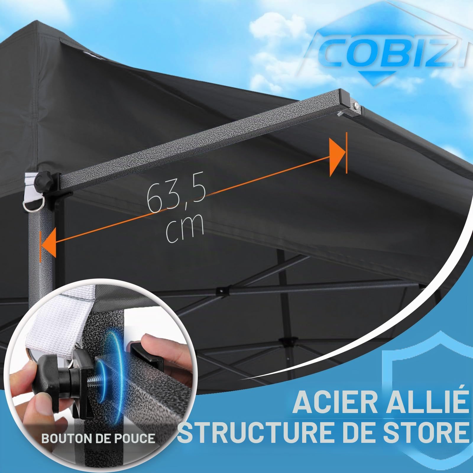 COBIZI 3x3m Tonnelle de Jardin Pliable, Tonnelle Pliable avec Auvent Extensible, Hauteur Réglable, Protection UV 50+, Convient pour Les Fêtes, L'extérieur, Le Commerce, Le Camping (Noir)