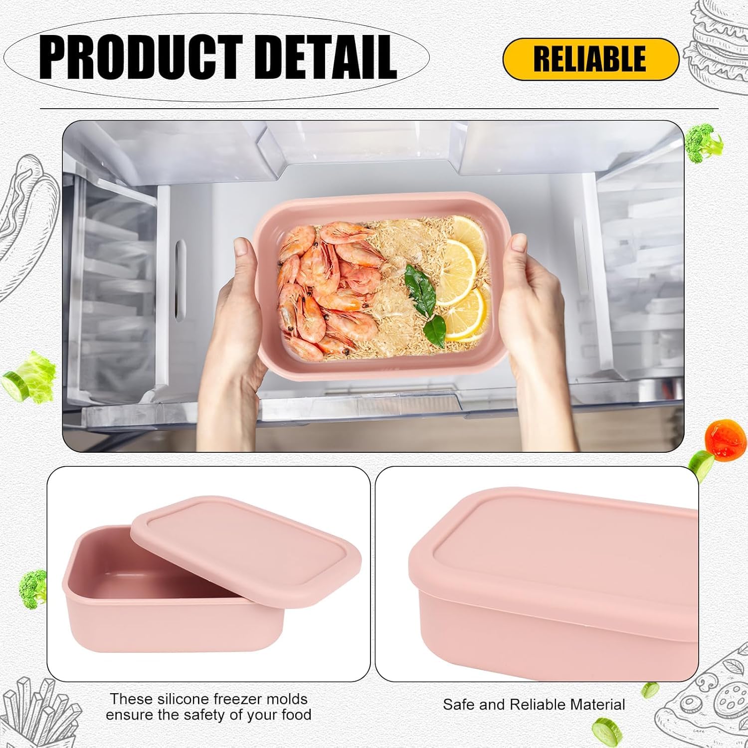 Confezione da 8 vassoi per congelatore in silicone con coperchio, riutilizzabili, per zuppe, congelatori, zuppe, salse, stufati (rosa, 700 ml)