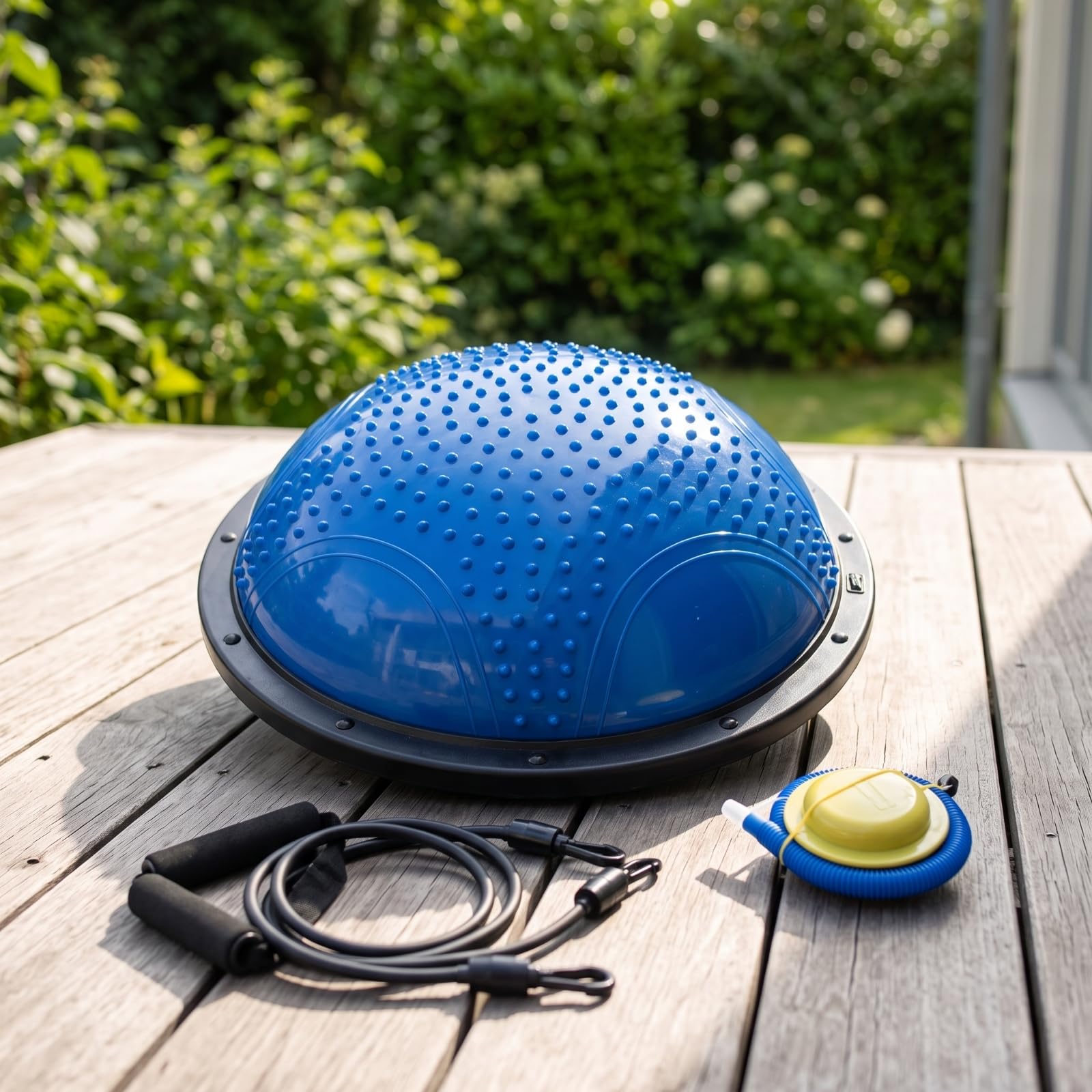 Halbball mit Noppen rutschfest Yogaball mit Flacher Unterseite sicherer Stand Balance-Ball für Sportler, Heimtraining, Pilates, Blau Massage-Modell, 58cm