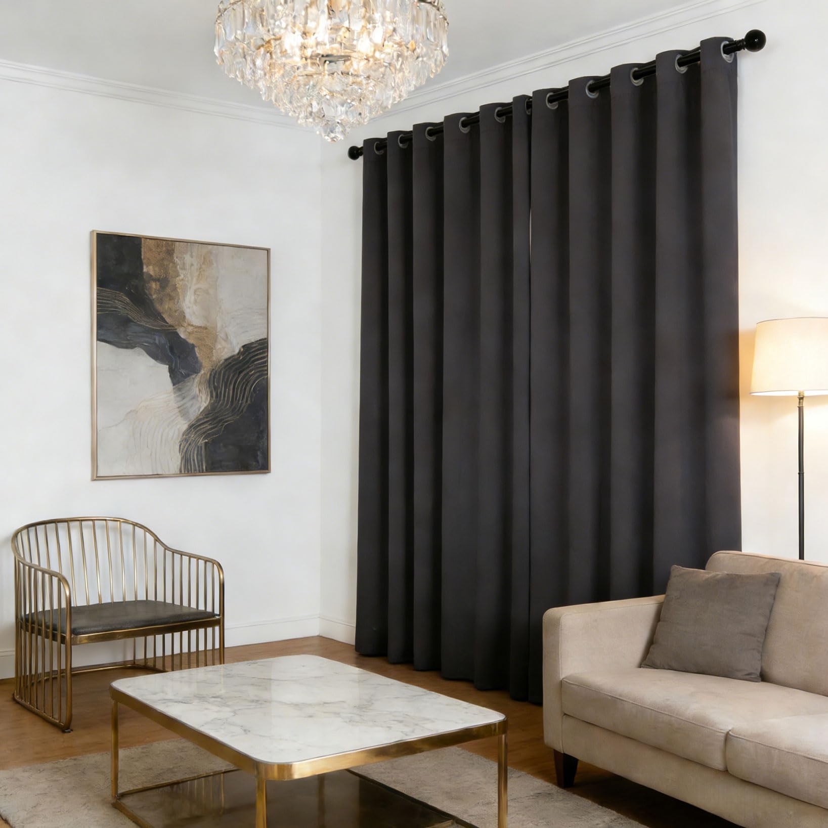 Rideau Occultant 200 x 240 cm Thermique Isolant Rideau Thermique UV Decoration, Luxurious Doux, 1Pièces pour Salon, Chambre à Coucher et Cuisine, Gris Foncé