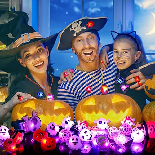 Miniatura 3 de SULOLI 32 piezas de collares con luz de Halloween para anillos, pulseras, juguetes, bolsas de fiesta de Halloween para niños y adultos, que brillan