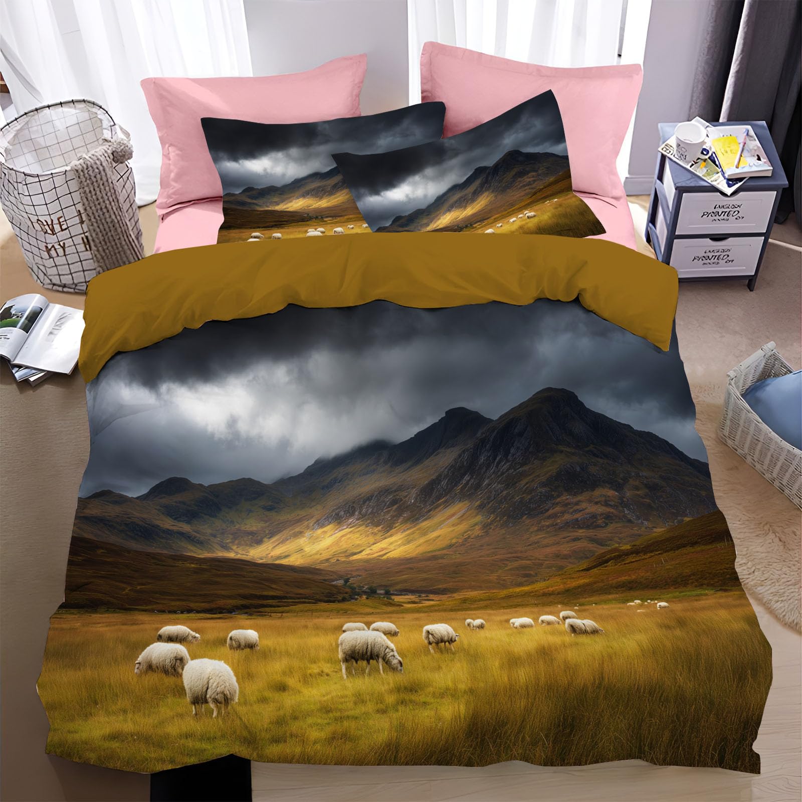 Housse de couette 240x260 moutons sauvages nordique réversible