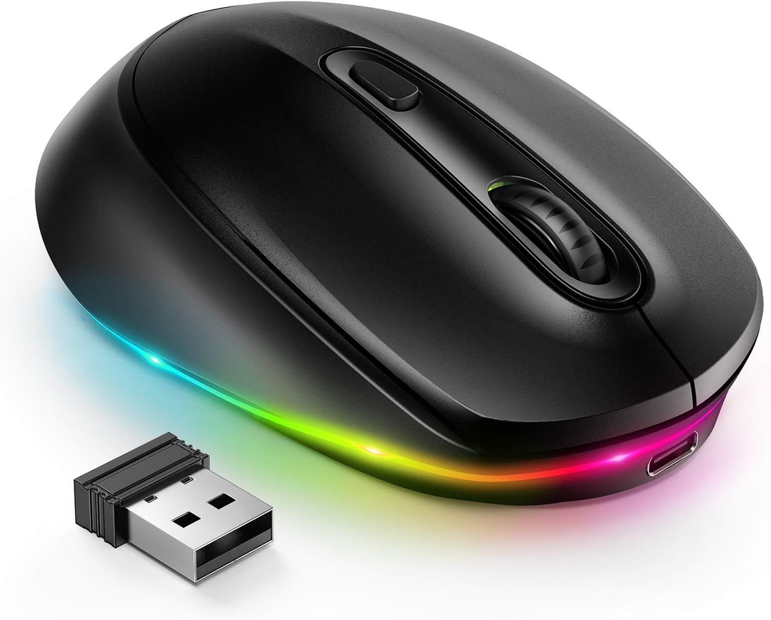 Seenda Wireless Mouse -Rechargeable Light Up Mouse for Laptop, Small Cordless Mice with Quiet Click & LED Lights for Kids' Chromebook, Windows, Mac PC Computer -Black