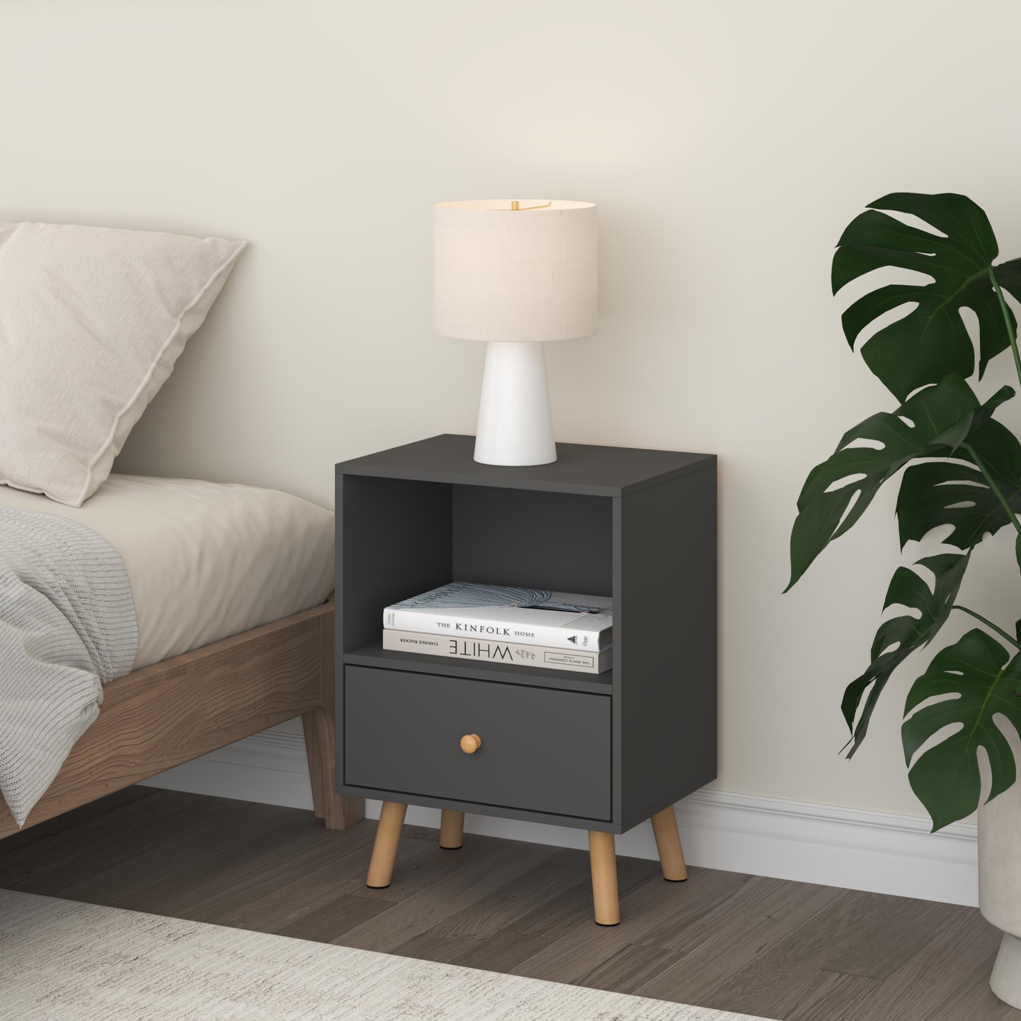 [en.casa] Lot de 2 Tables d'Appoint avec Compartiment de Rangement et Tiroir Ensemble de 2 Tables Basses Capacité de Charge 5 kg Panneau de Particules Bois 54 x 40 x 30 cm Gris Foncé