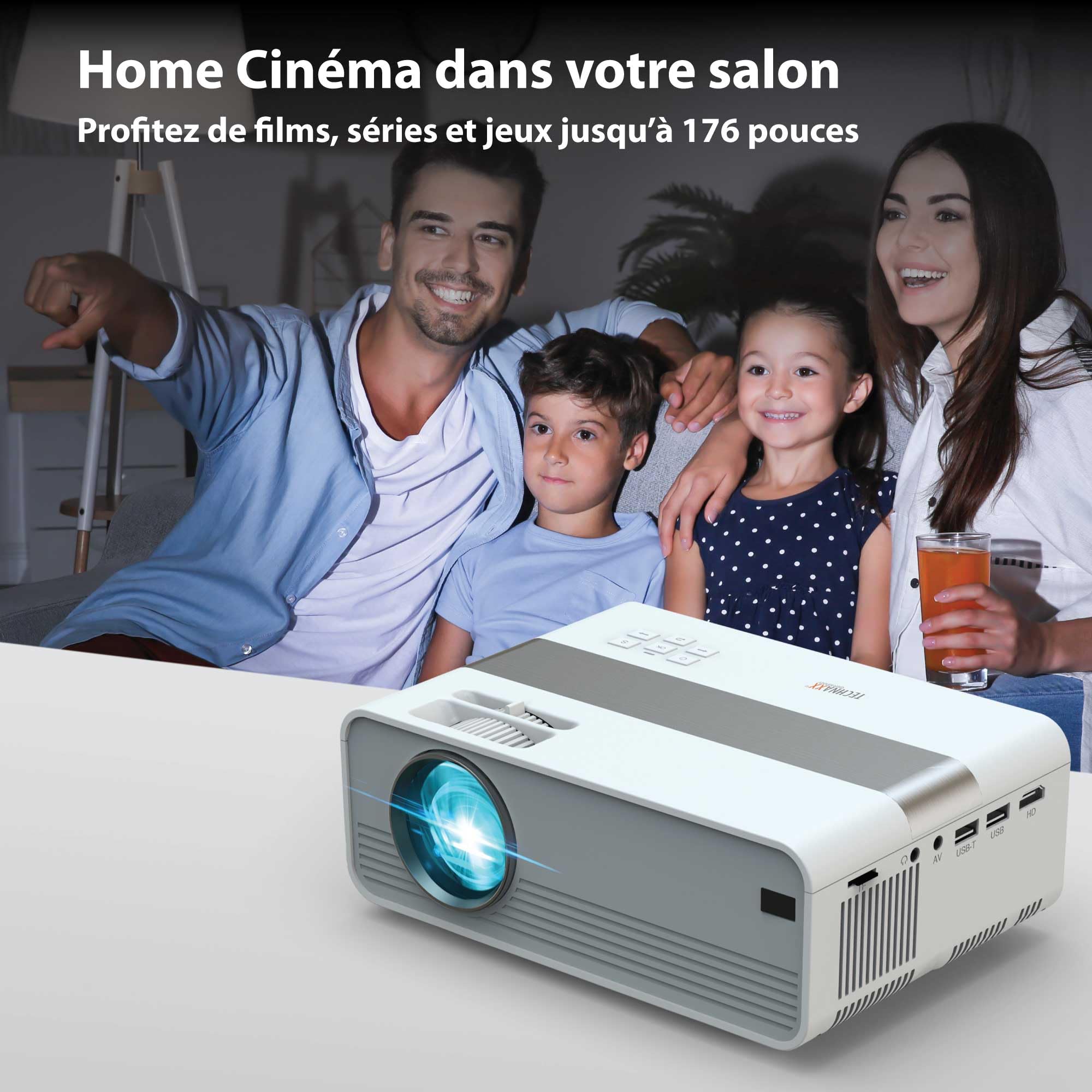Technaxx Mini-LED HD Projecteur – Vidéoprojecteur Portable avec Résolution HD 720P, Écran 176", LED 40.000h, HDMI/USB/VGA/AV/microSD – Home Cinéma, Jeux & Présentations - TX-127