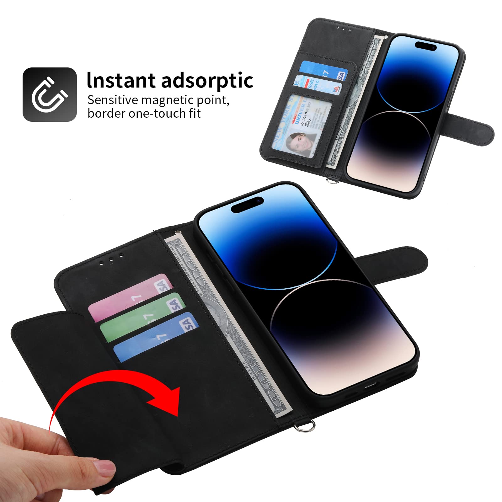 Custodia Portafoglio Per IPhone XS Max Con Supporto – Pelle PU E TPU, Chiusura Magnetica, Nero - 2