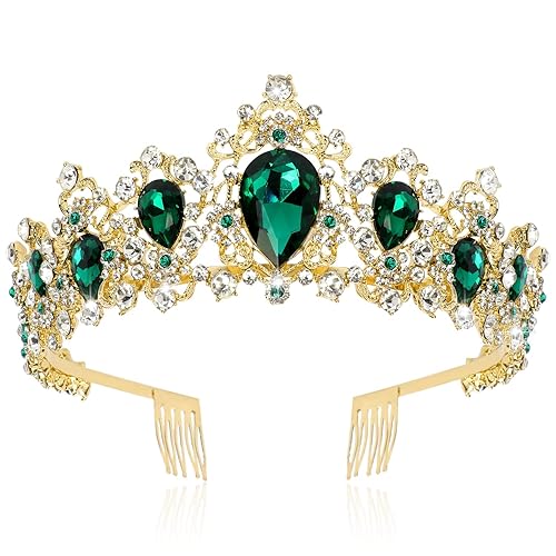 Didder Tiara barroca vintage, tiaras de corona de cristal verde para mujer, coronas de oro real para mujeres, tiaras para niñas, diadema de tiara,