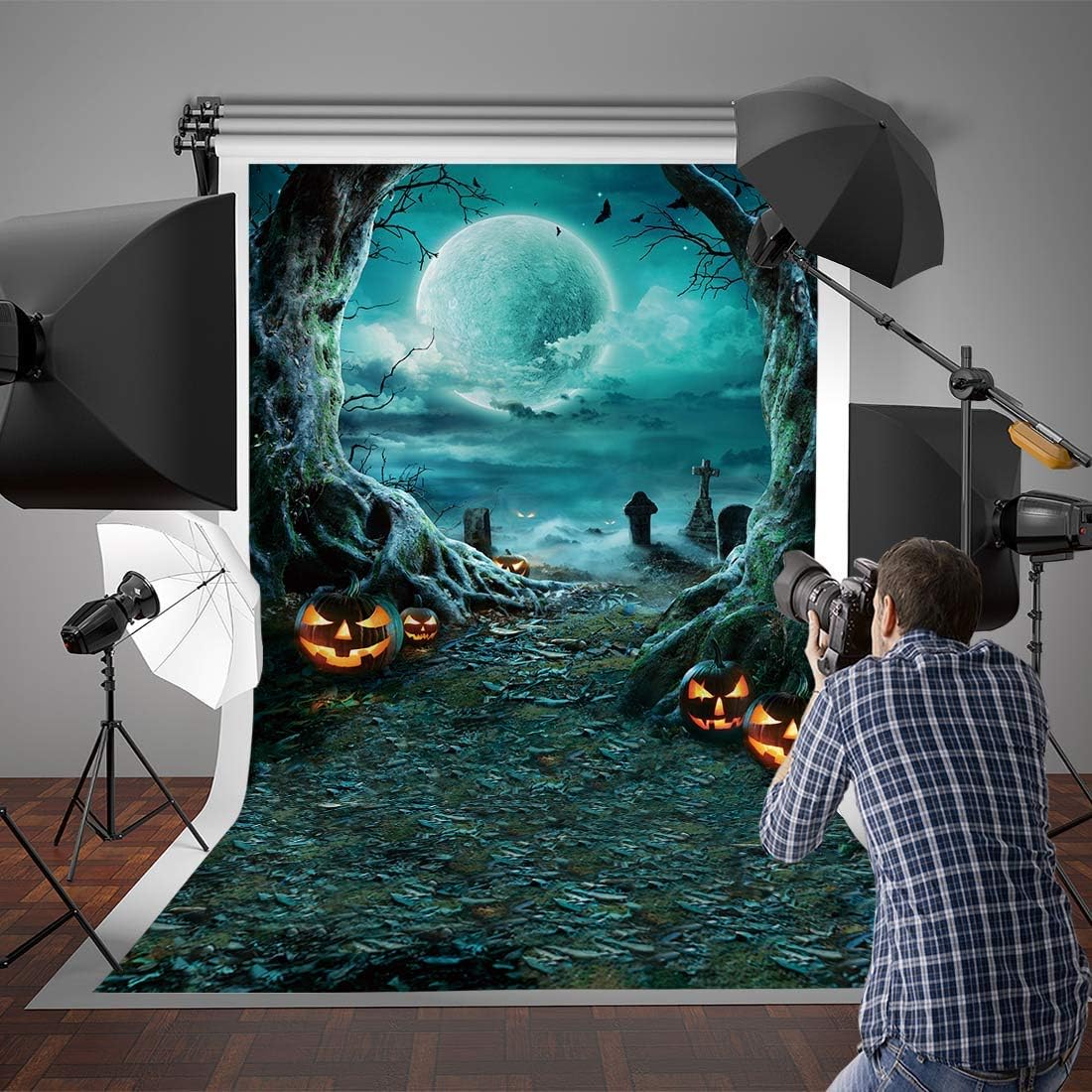Up To 40% OFF Allenjoy 5x7ft Halloween Night Full Moon Backdrop Supplies for Portrait Pictures Shoot Children Trick or Treat Background Decors Gloomy Woods Graveyard Tombstone Studio Photoshoot Props