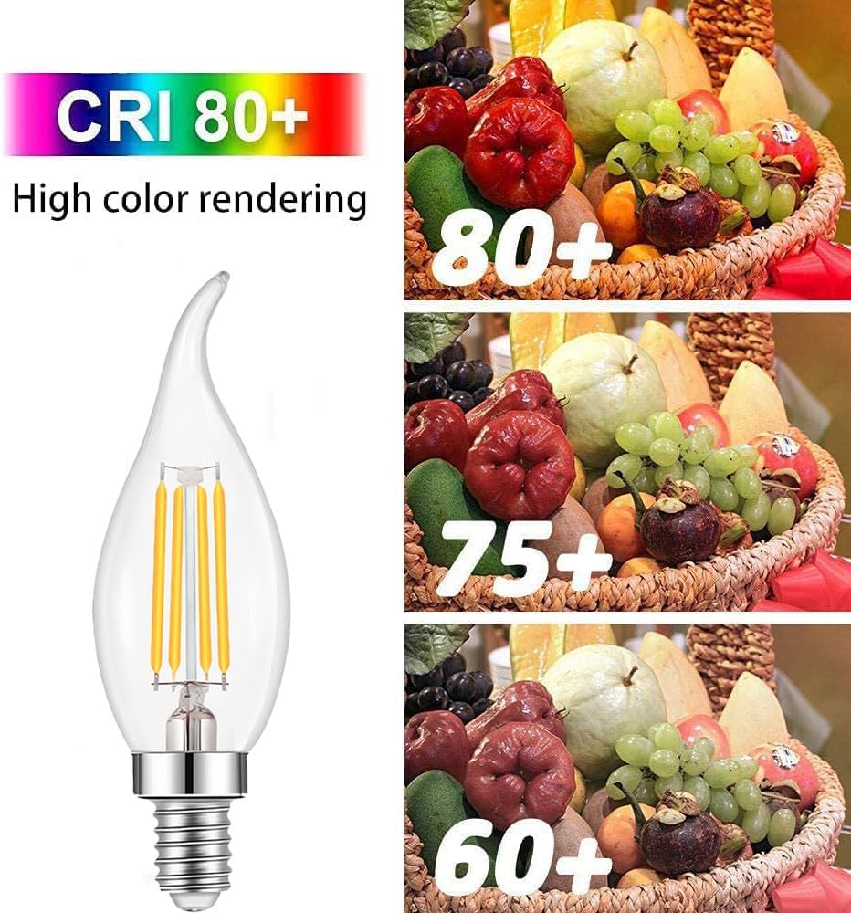 Pack of 6 E12 4W LED Flame Filament Candle Light Bulb, 40W Equivalent Incandescent Replacement, Warm White 3000K 400LM, Edison Screw Classic Candle Bulb, AC 110-120V, Non-Dimmable