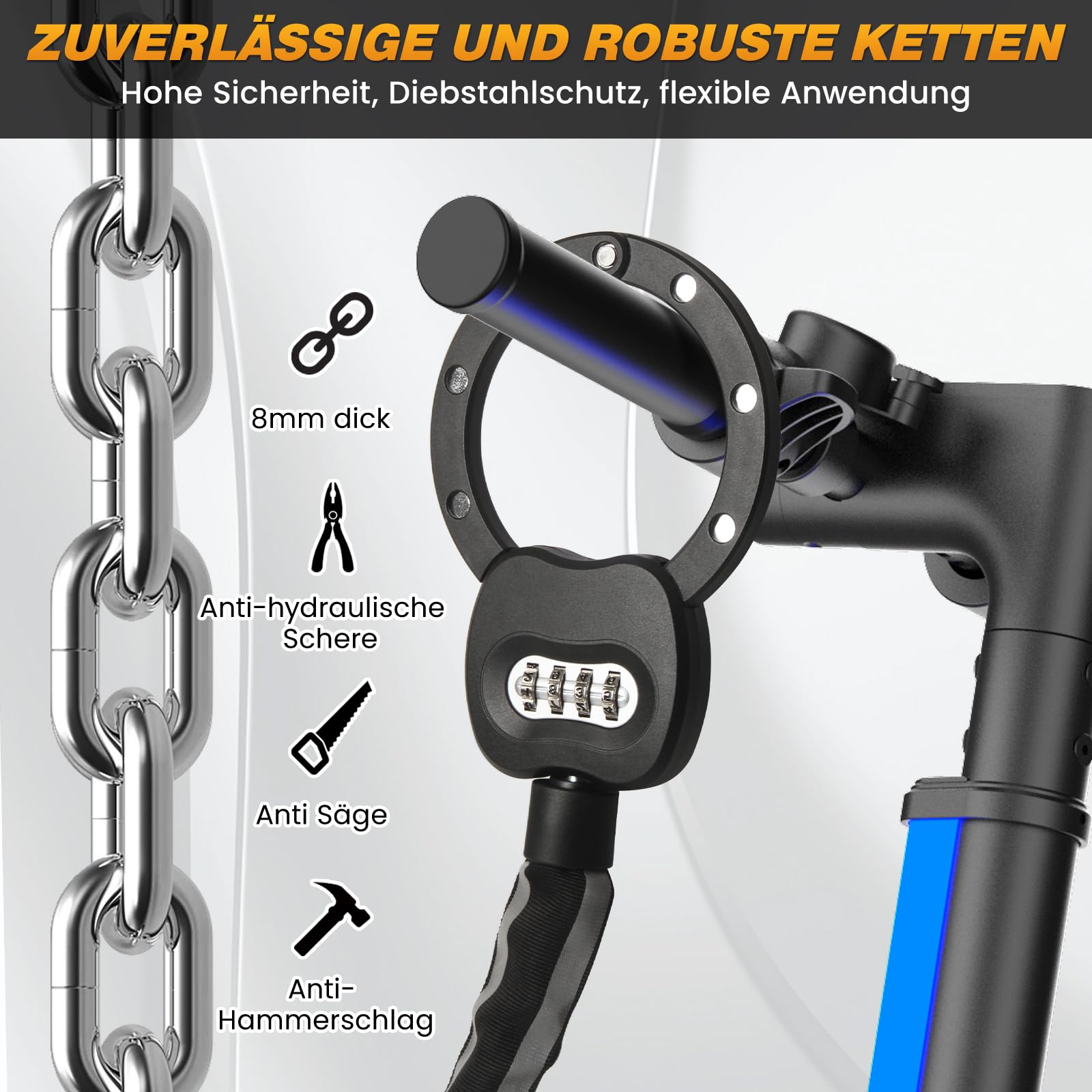 E Scooter Schloss mit Zahlencode, Handschellenschloss Hohe Sicherheit