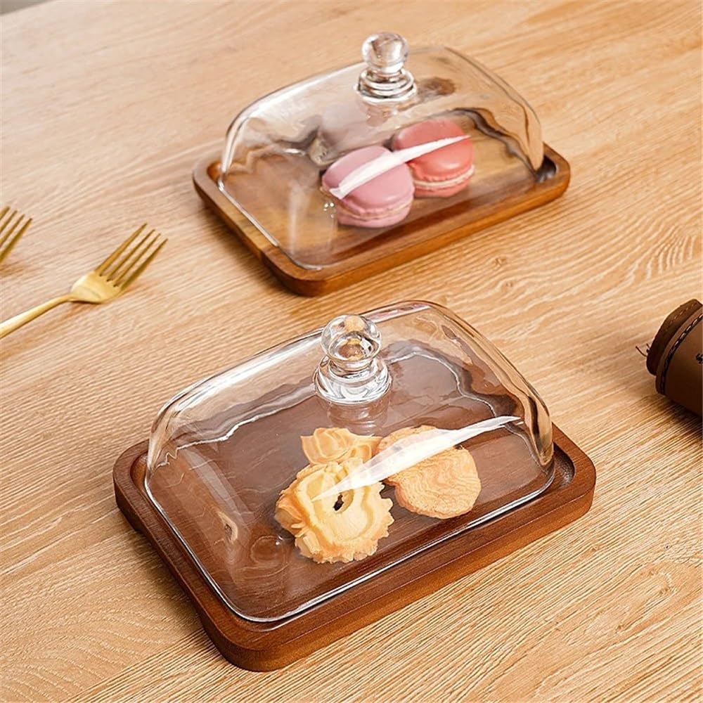 Beurrier Beurrier en Bois et Verre for gâteaux, Fruits, etc. Idéal for présenter des Desserts dans Les hôtels. Boîte à Beurre