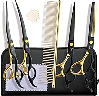 CITYWISH 5-in-1 Dog Grooming Scissors Kit: Paint-Coated Curved, Thinning & Straight Scissors with Safety Round Tips